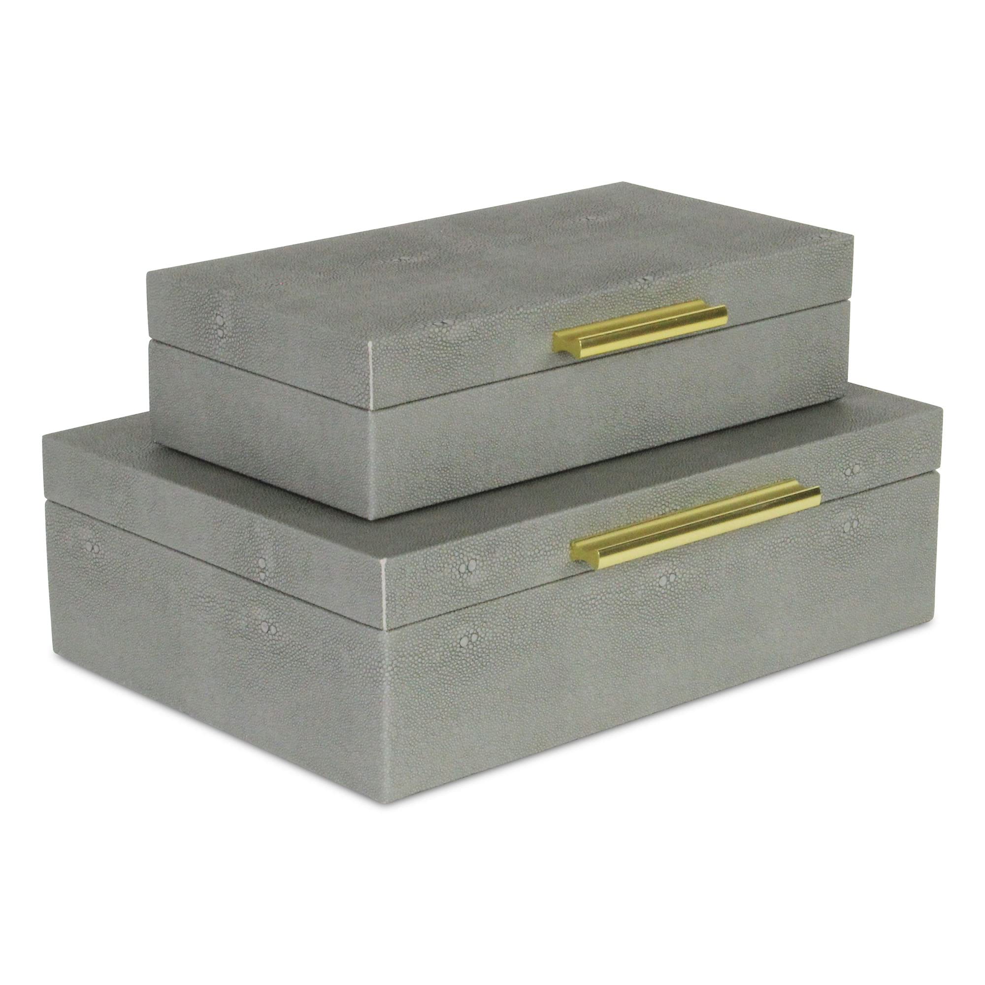 Lusan Rectangular Decorative Box Set - Gray Faux Shagreen