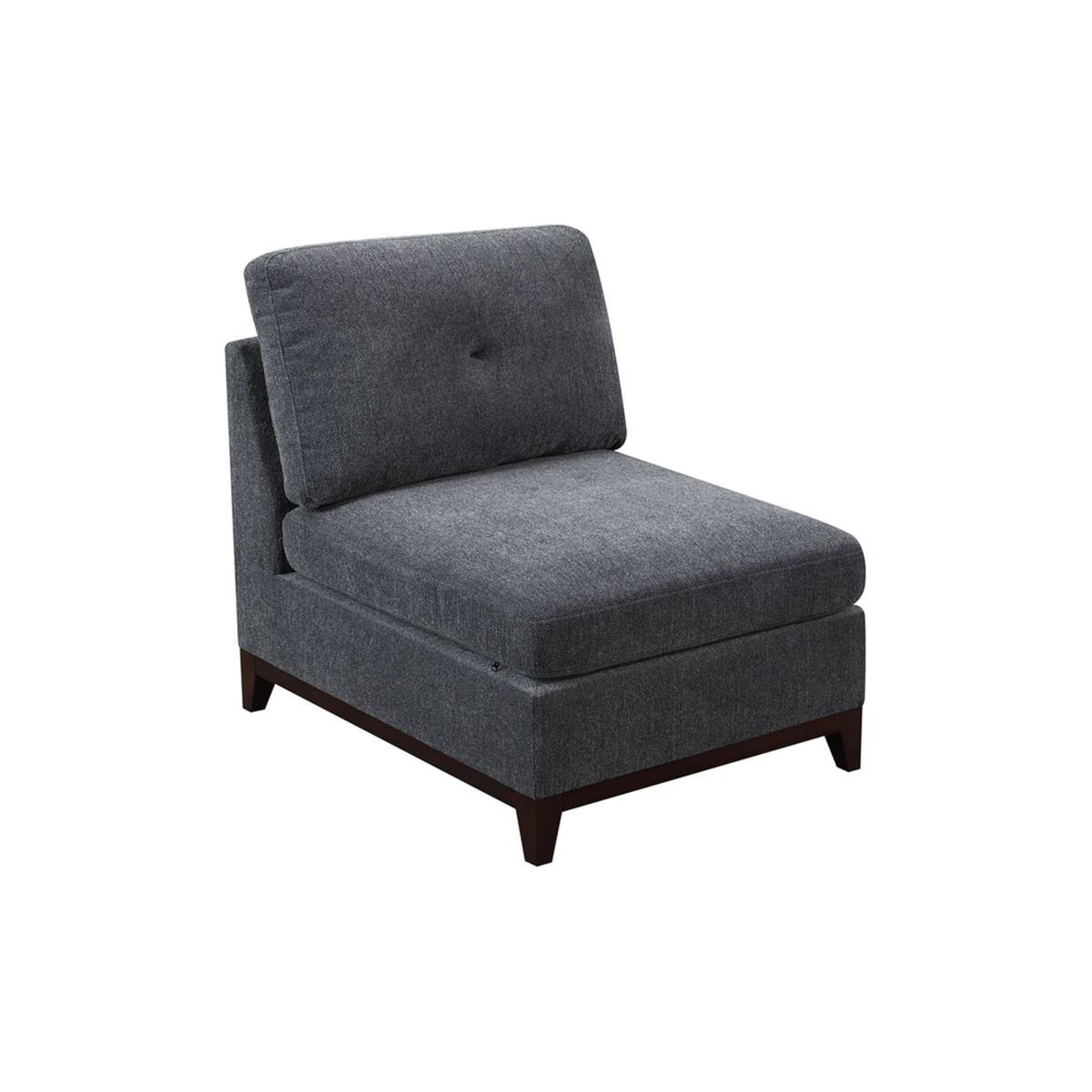 Jemy 37 Inch Modular Armless Chair, Cushioned Dark Gray Chenille Solid Wood
