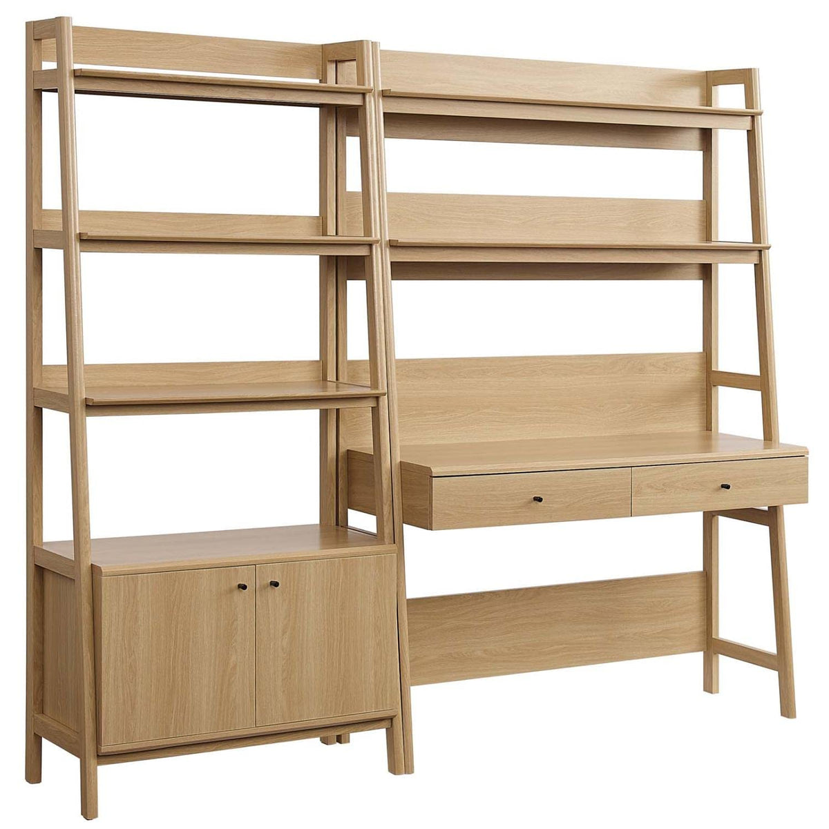 Modway 2-Piece Home Office Desk And Bookshelf Display Case In Oak