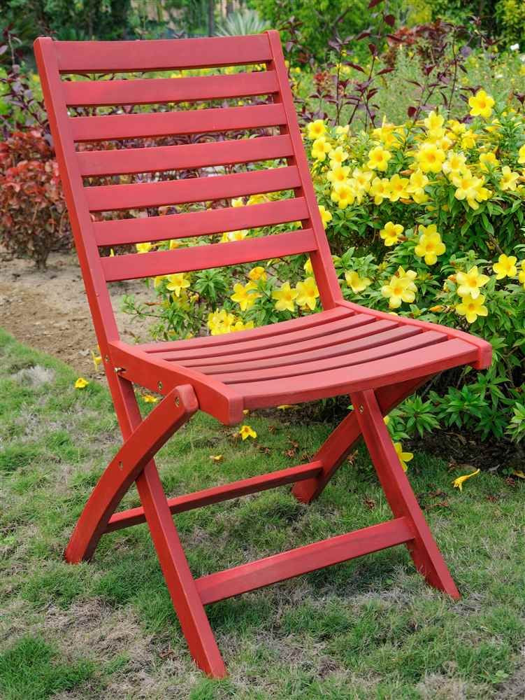 Royal Fiji Acacia Wood Folding Ladder Back Armchair (Set of 2) - Barn Red