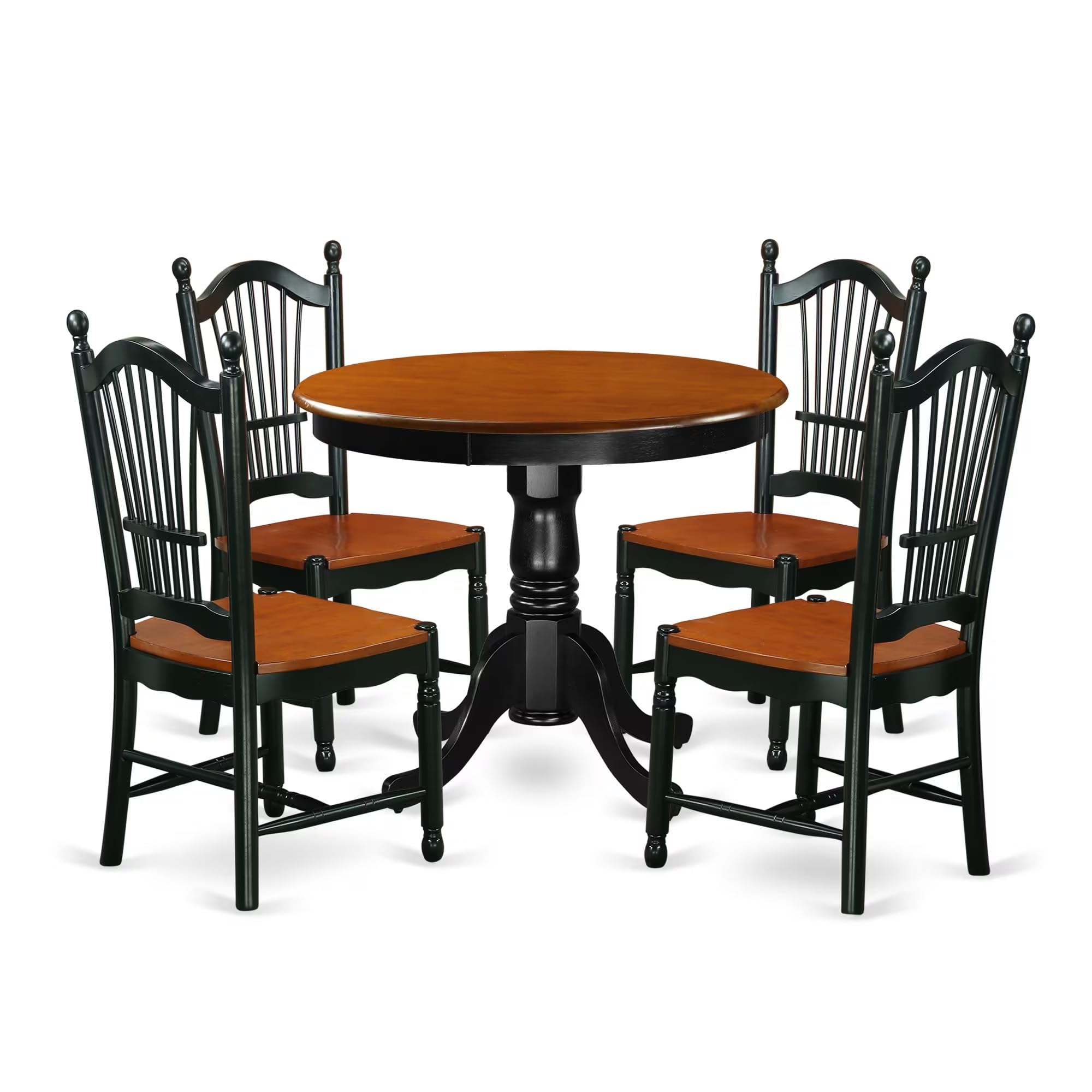 East West Furniture ANDO5-BCH-W Antique 5 Piece Room Set Includes a Round Wooden Table with Pedestal and 4 Kitchen Dining Chairs, 36x36 Inch