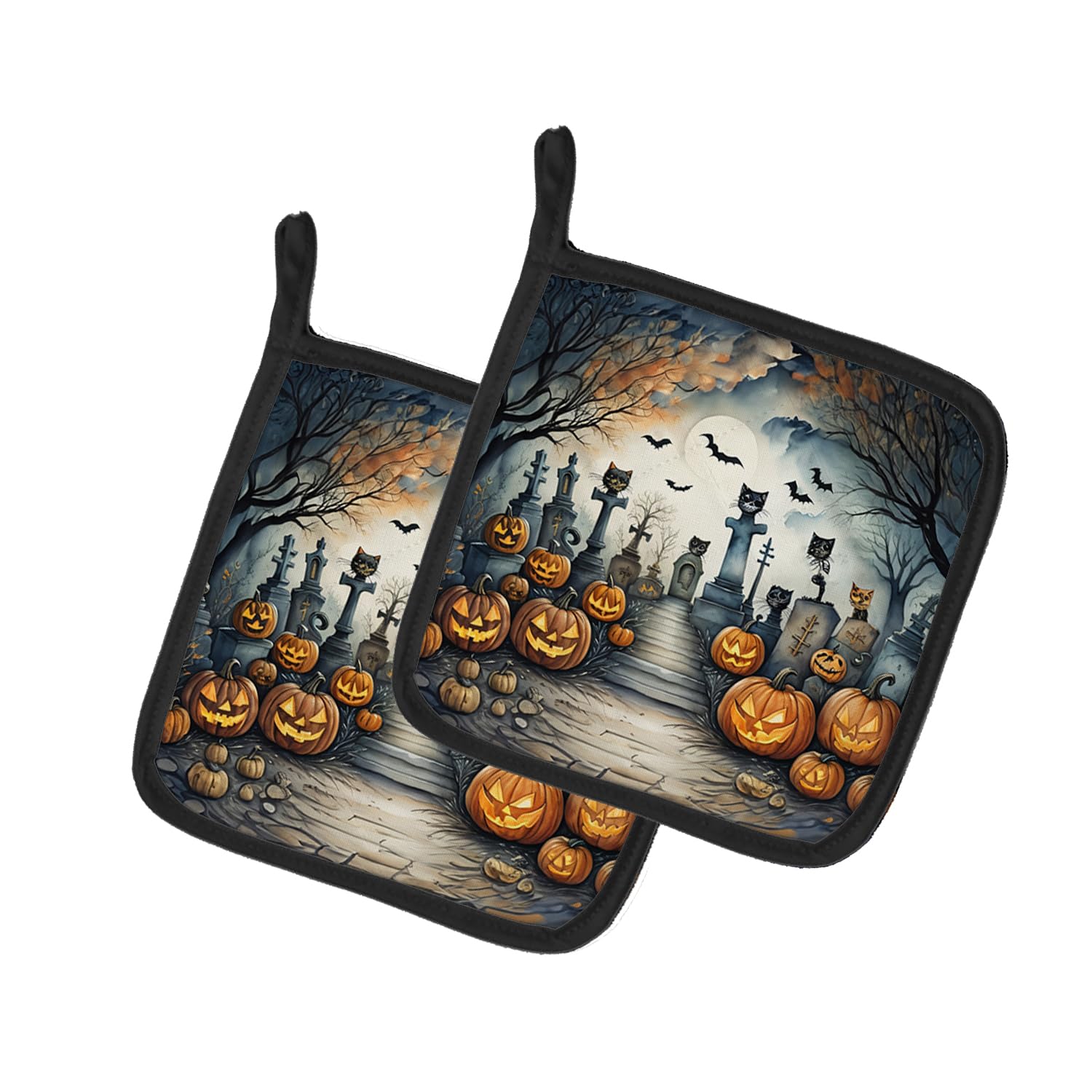 Cat Cemetery Spooky Halloween Pair of Pot Holders