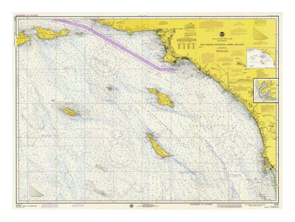 Nautical Chart - San Diego to Santa Rosa Island ca. 1975-Paper Art-24x18”