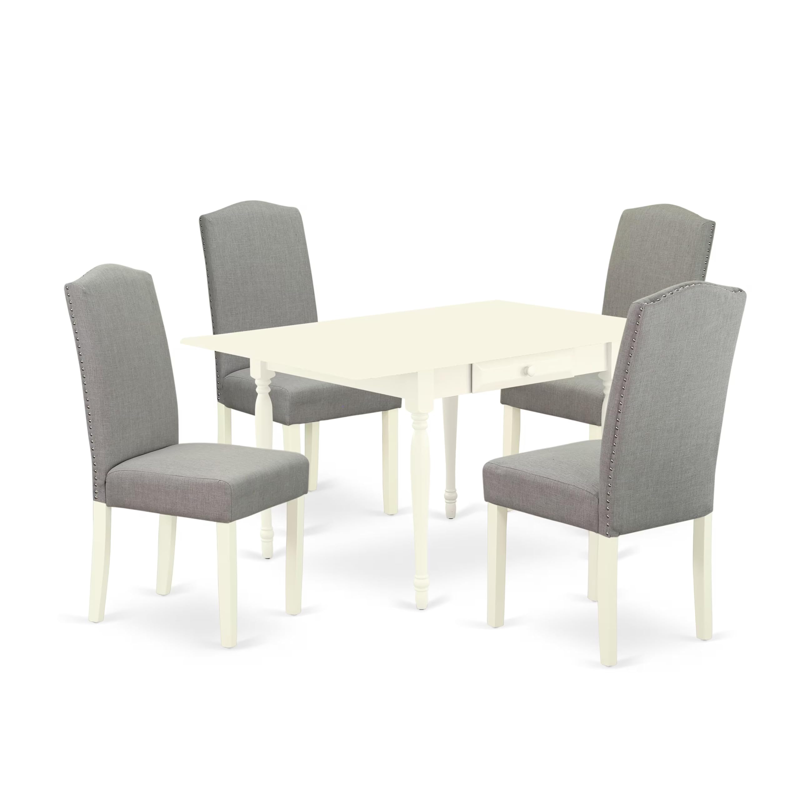 1MZEN5-LWH-06 5Pc Dining Room Set - Rectangular Table and 4 Parson Chairs - Linen White Color