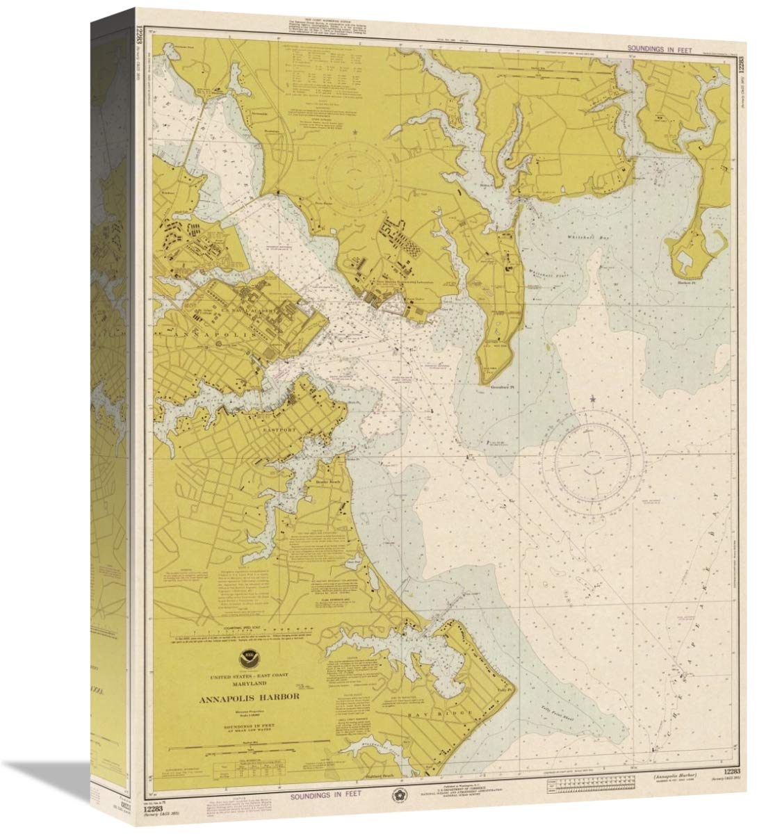 Nautical Chart - Annapolis Harbor ca. 1975 - Sepia Tinted-Canvas Art-12.64x16”