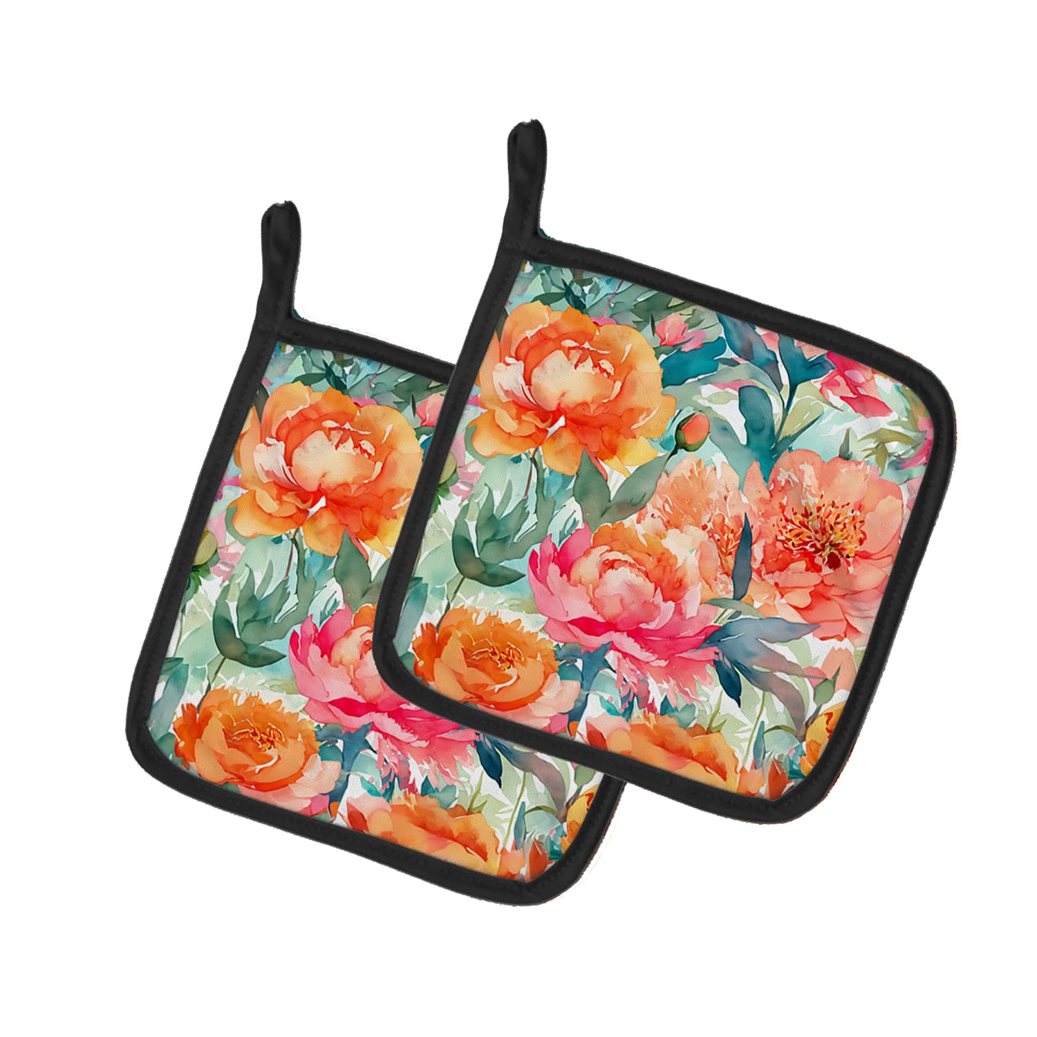 Peonies in Watercolor Pair of Pot Holders