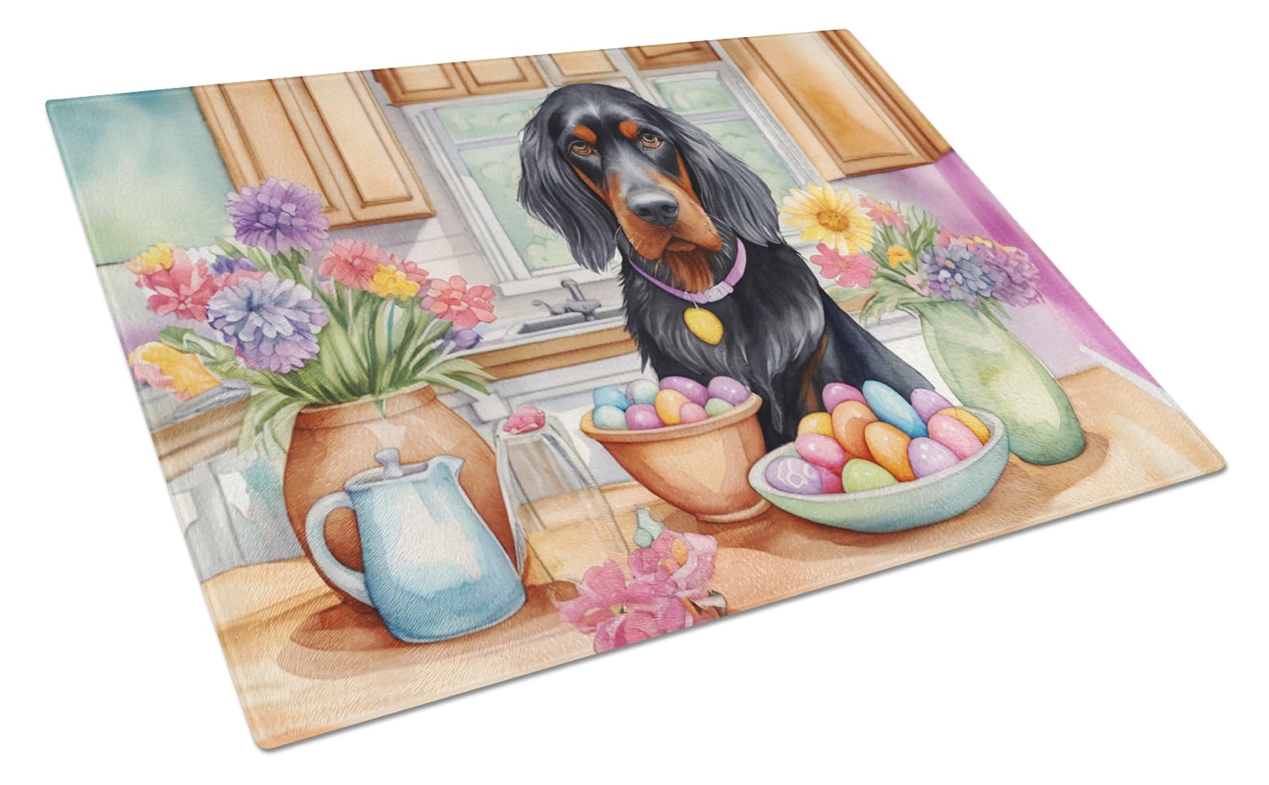 Carolines Treasures DAC6824LCB Decorating Easter Gordon Setter Glass Cutting Board Decorative Tempered Glass Kitchen Cutting and Serving Board Large Size Chopping Board