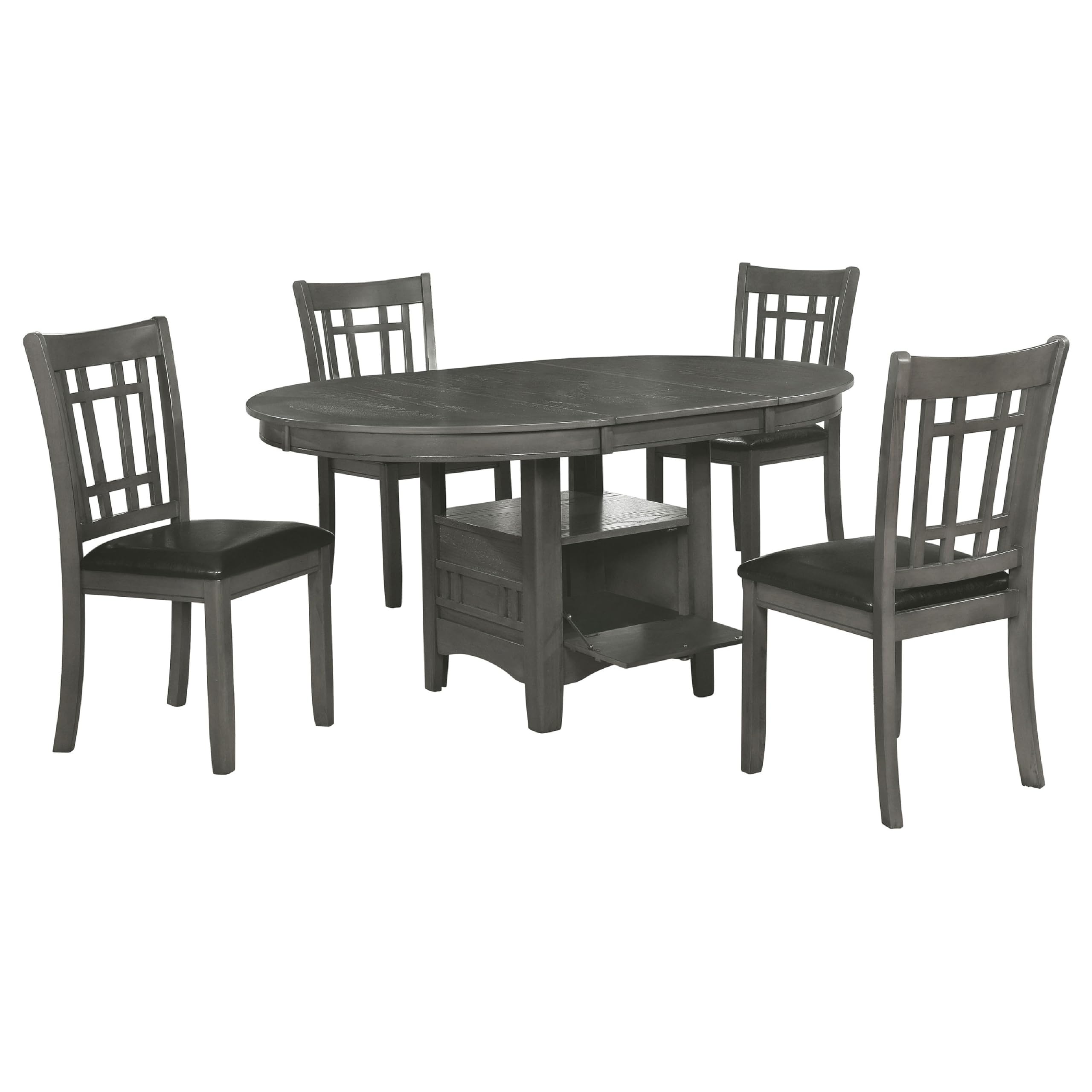 Lessa 5 Piece Dining Set, Gray, 4 Padded Chairs, Expandable Leaf