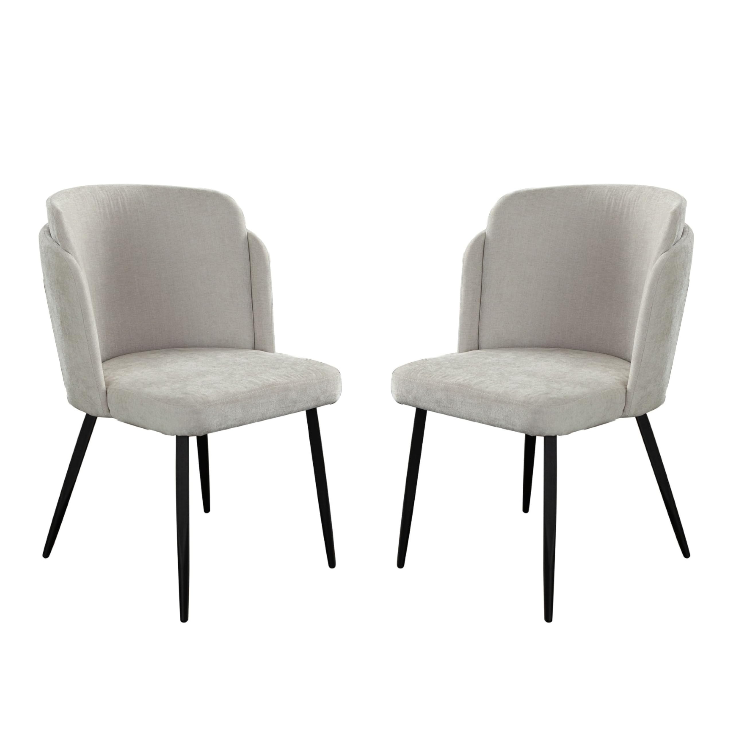 Griz Dining Side Chair Set of 2, Curved Back, Cream White Polyester, Black