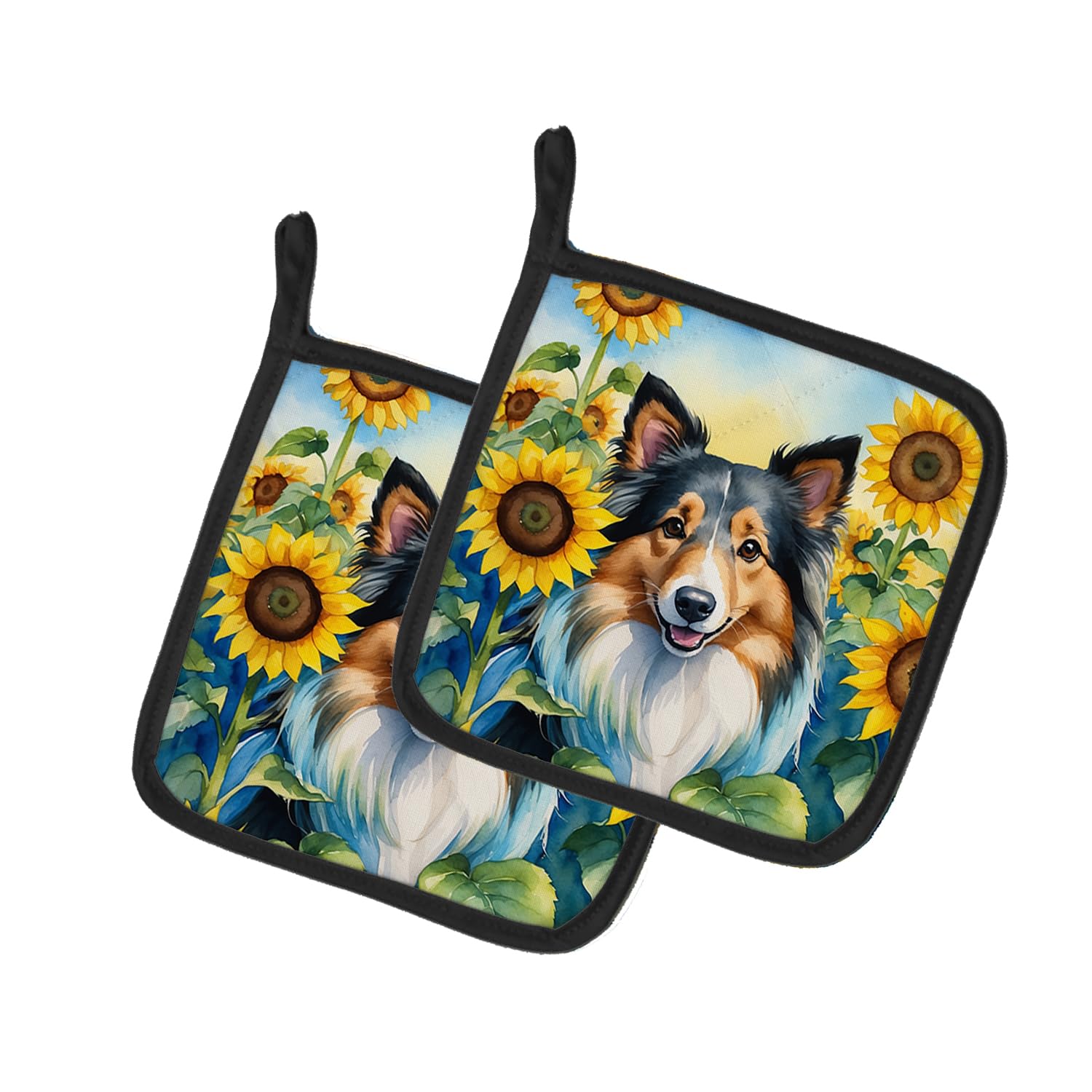 Sheltie in Sunflowers Pair of Pot Holders