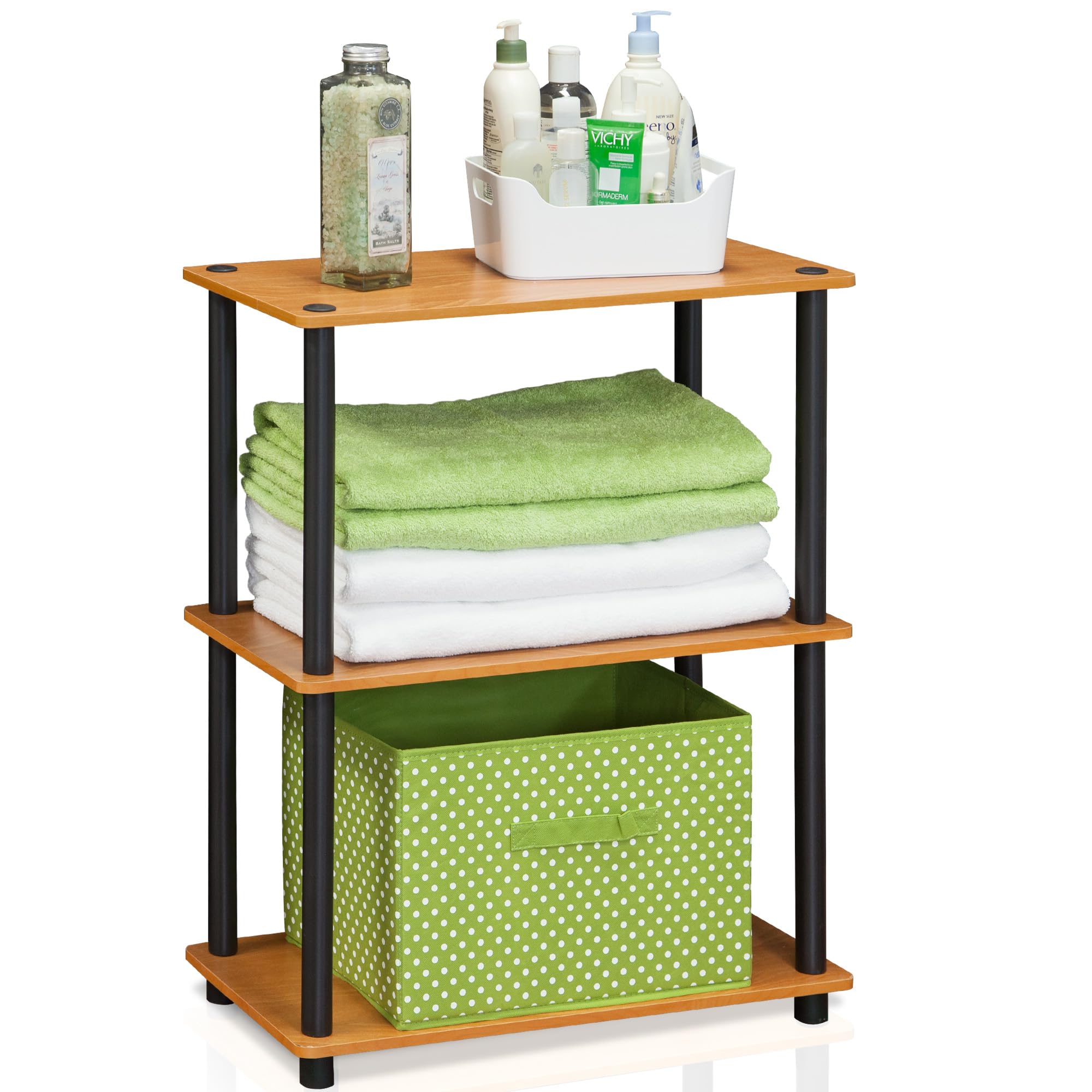 Furinno 10024LC/BK Turn-N-Tube 3-Tier Compact Multipurpose Shelf Display Rack, Light Cherry