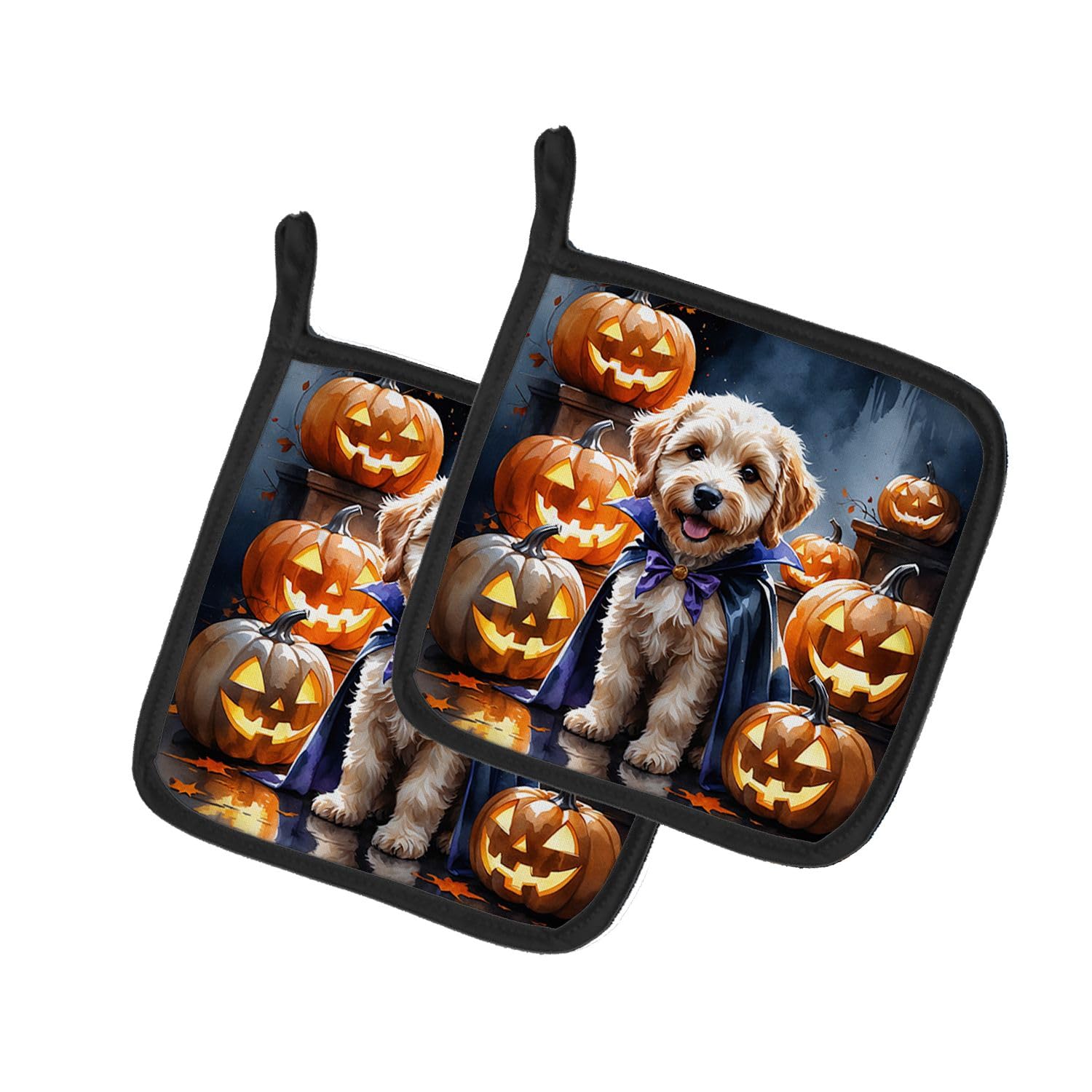 Carolines Treasures Labradoodle Puppy Halloween Pair of Pot Holders Kitchen Heat Resistant Pot Holders Sets Oven Hot Pads for Cooking Baking BBQ, 7 1/2 x 7 1/2