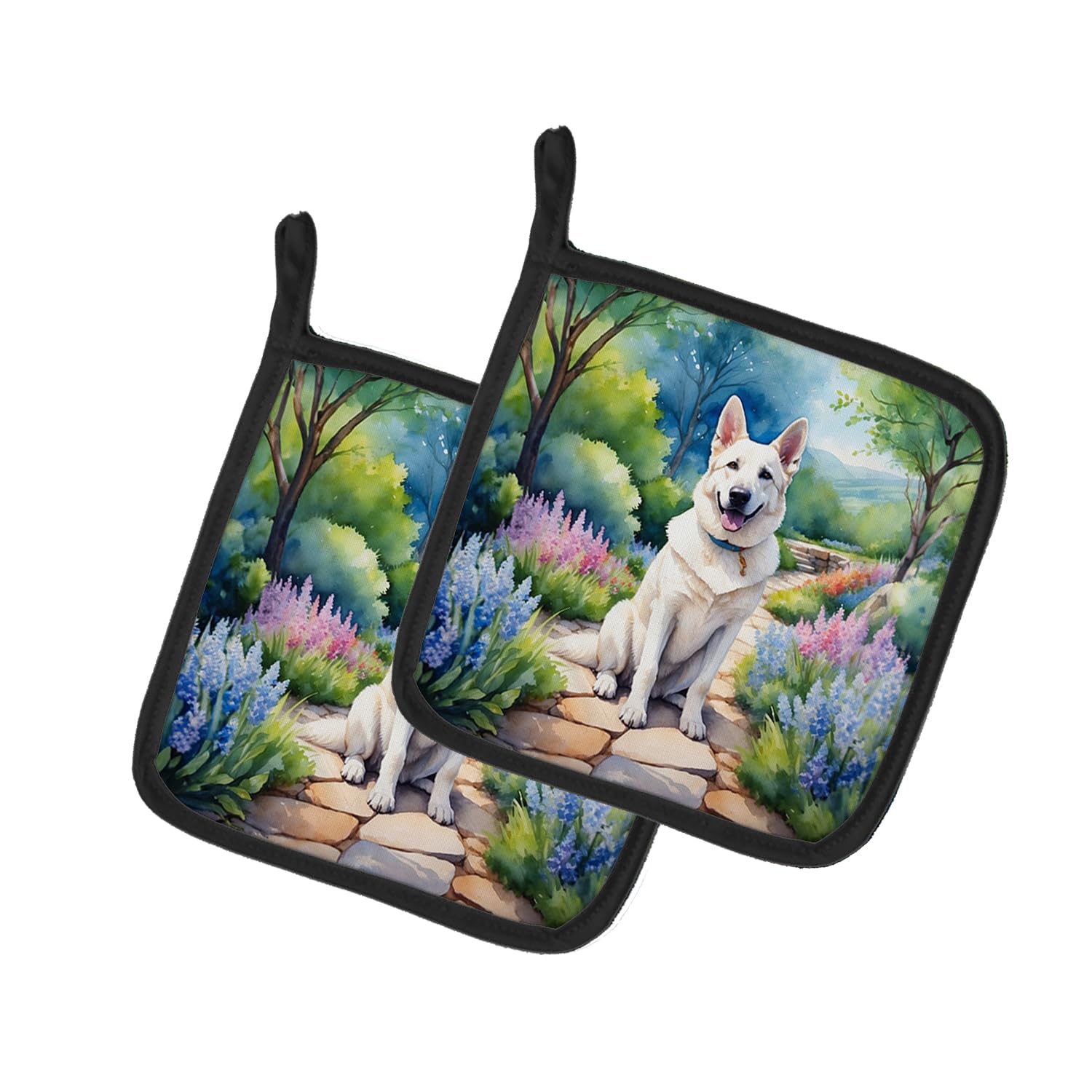 German Shepherd Spring Path Pair of Pot Holders