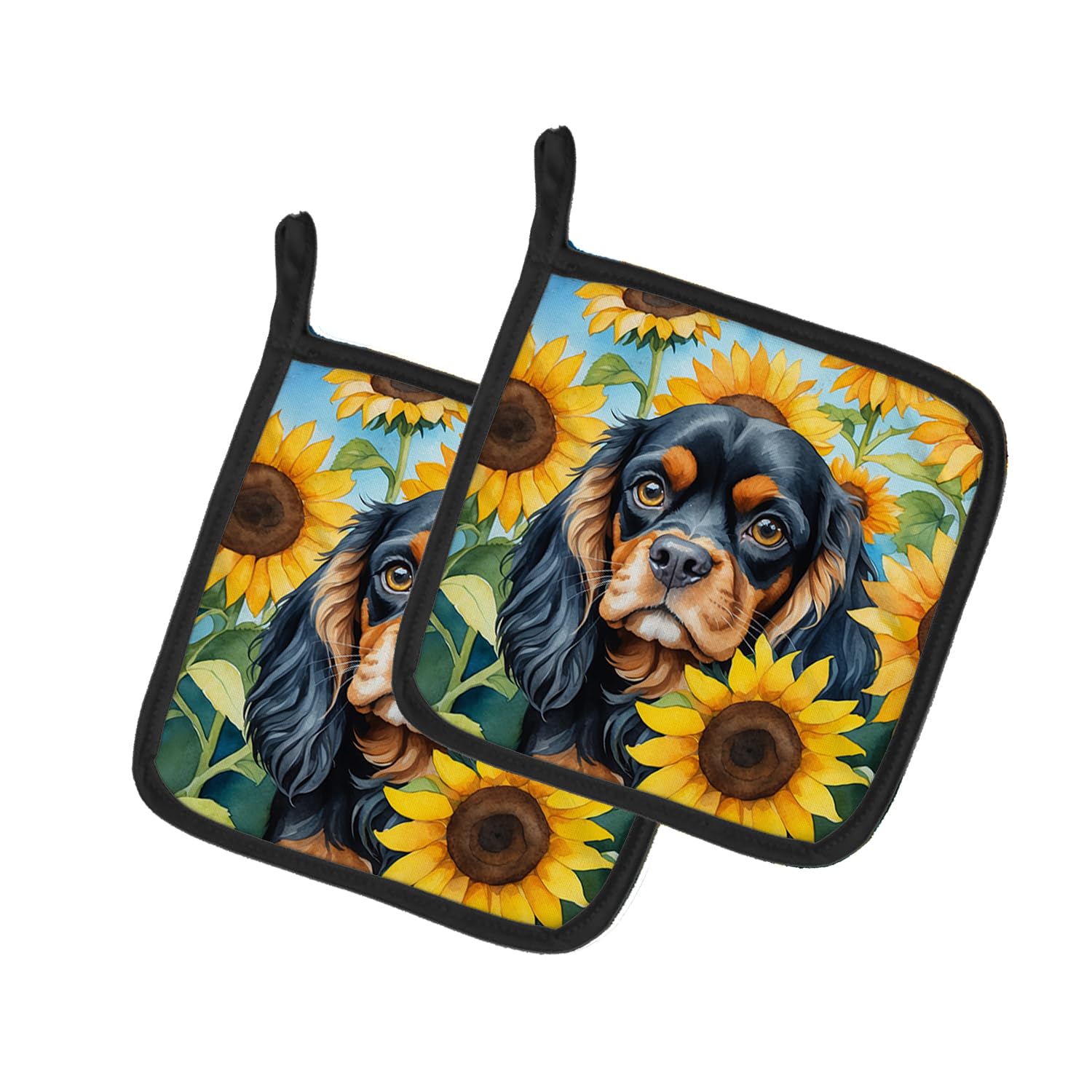 Cavalier Spaniel in Sunflowers Pair of Pot Holders