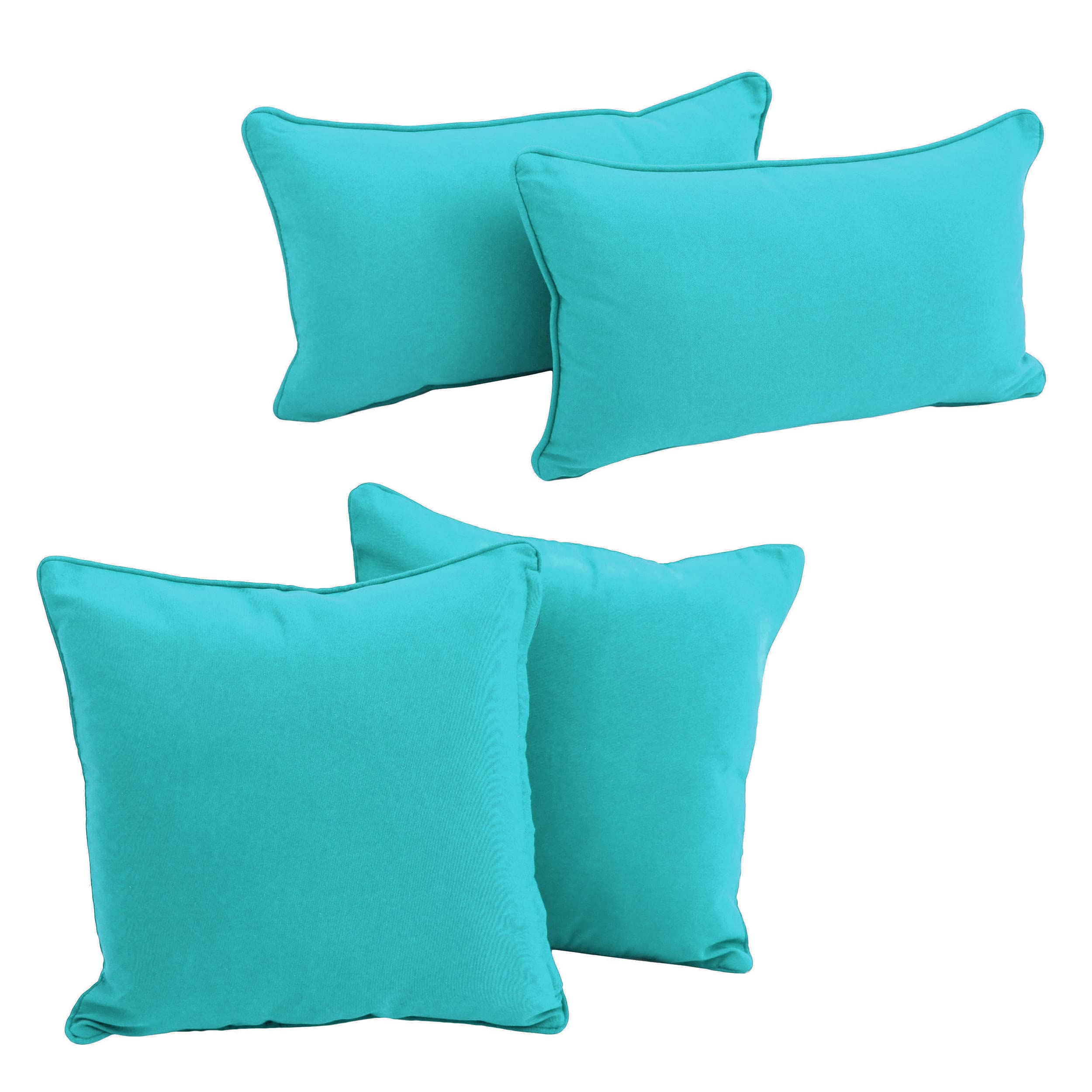 Double-corded Solid Twill Throw Pillows with Inserts (Set of 4) - Aqua Blue