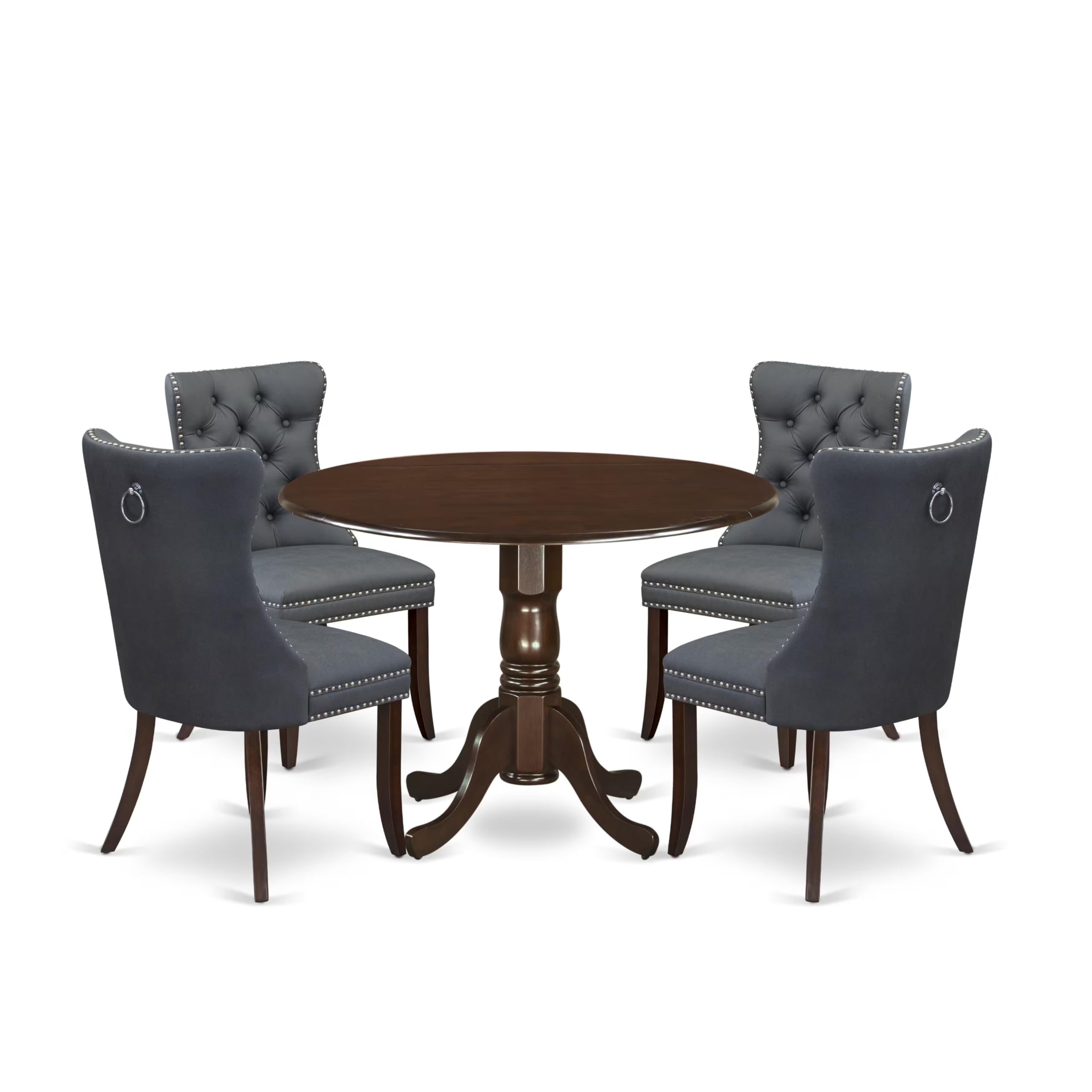 5 Piece Dining Set Consists of a Round Kitchen Table with Dropleaf