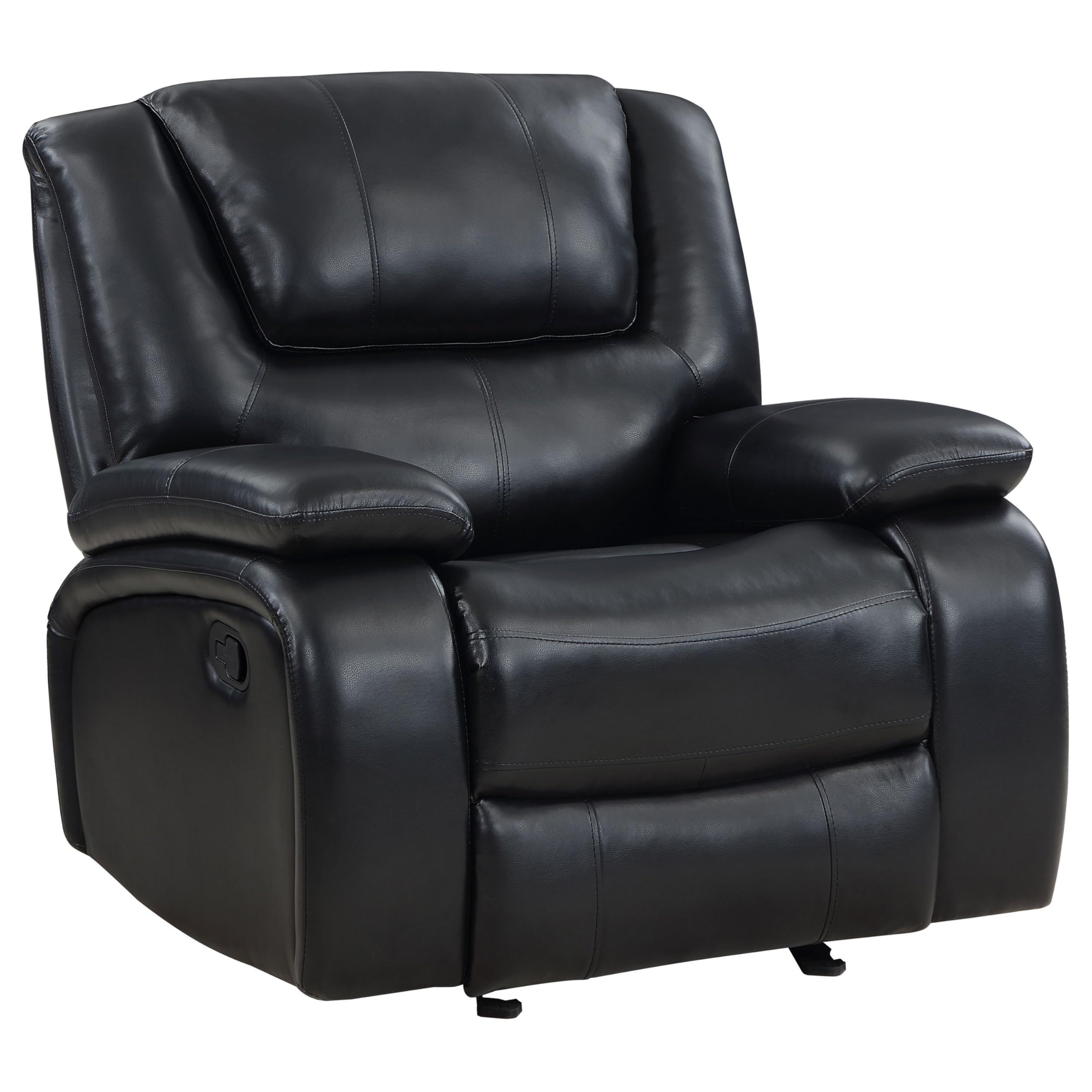 Mila Manual Glider Recliner Chair, Black Faux Leather, Pillow Top Arms