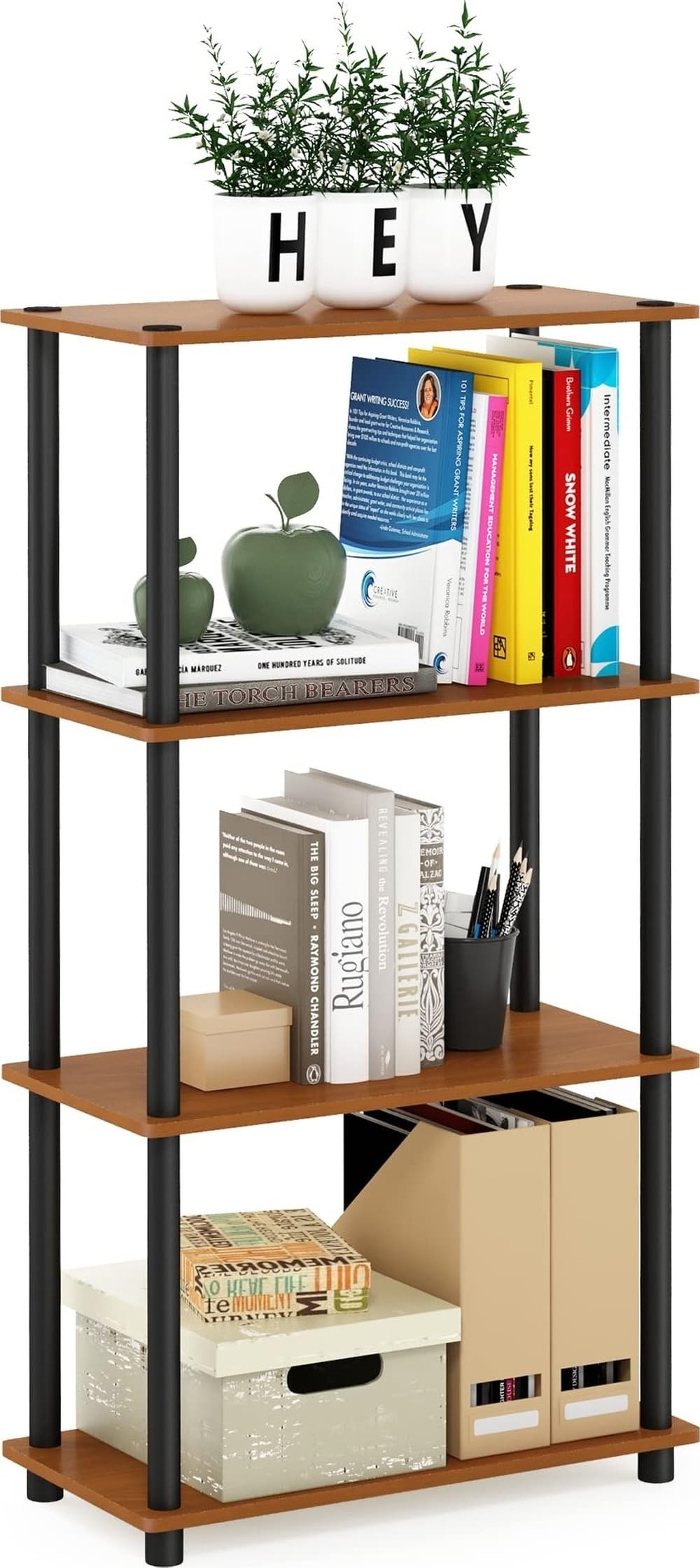 Furinno 99557LC/BK Turn-N-Tube 4-Tier Multipurpose Shelf Display Rack, Light Cherry/Black
