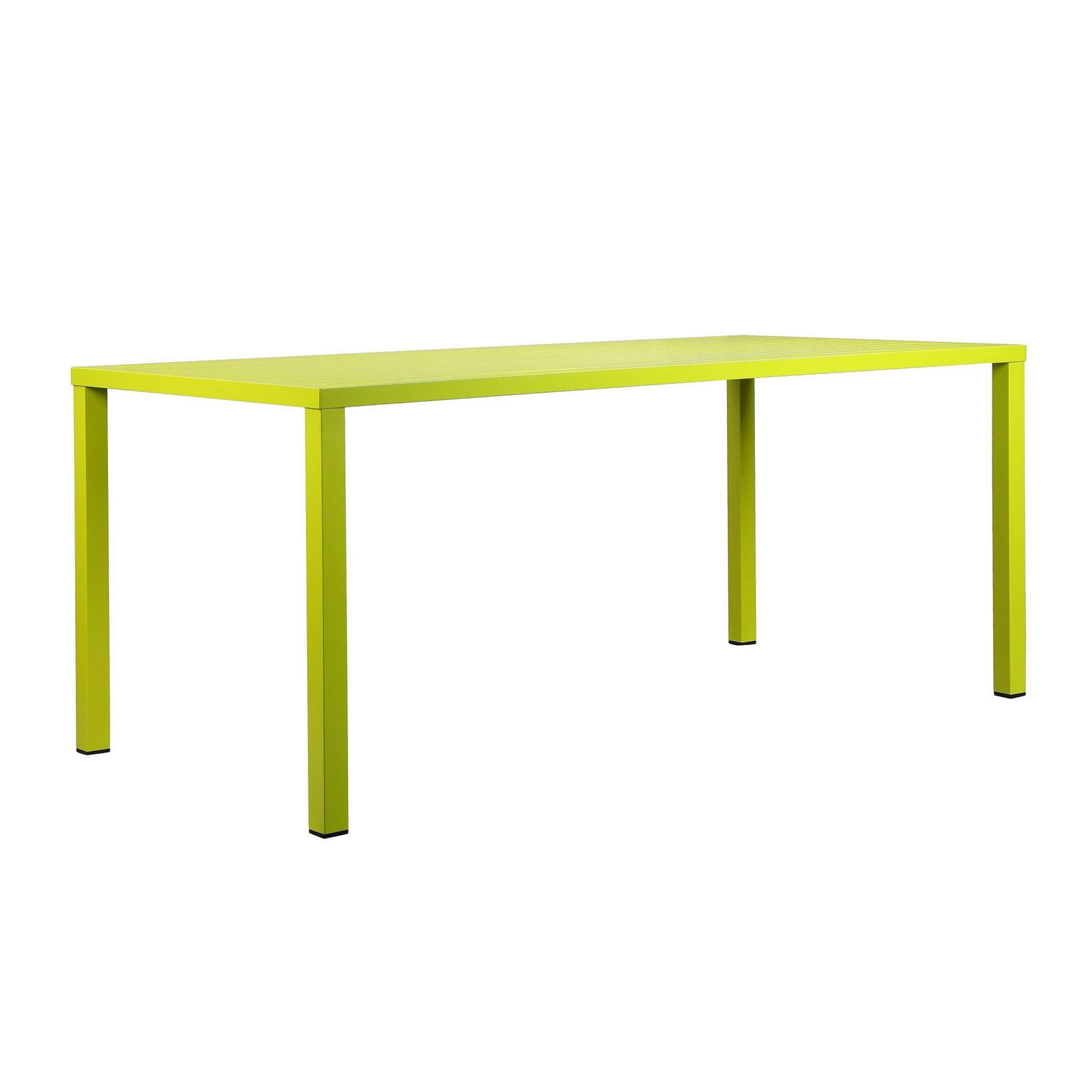 Slatted Top Metal Dining Table with Straight Legs, Light Green