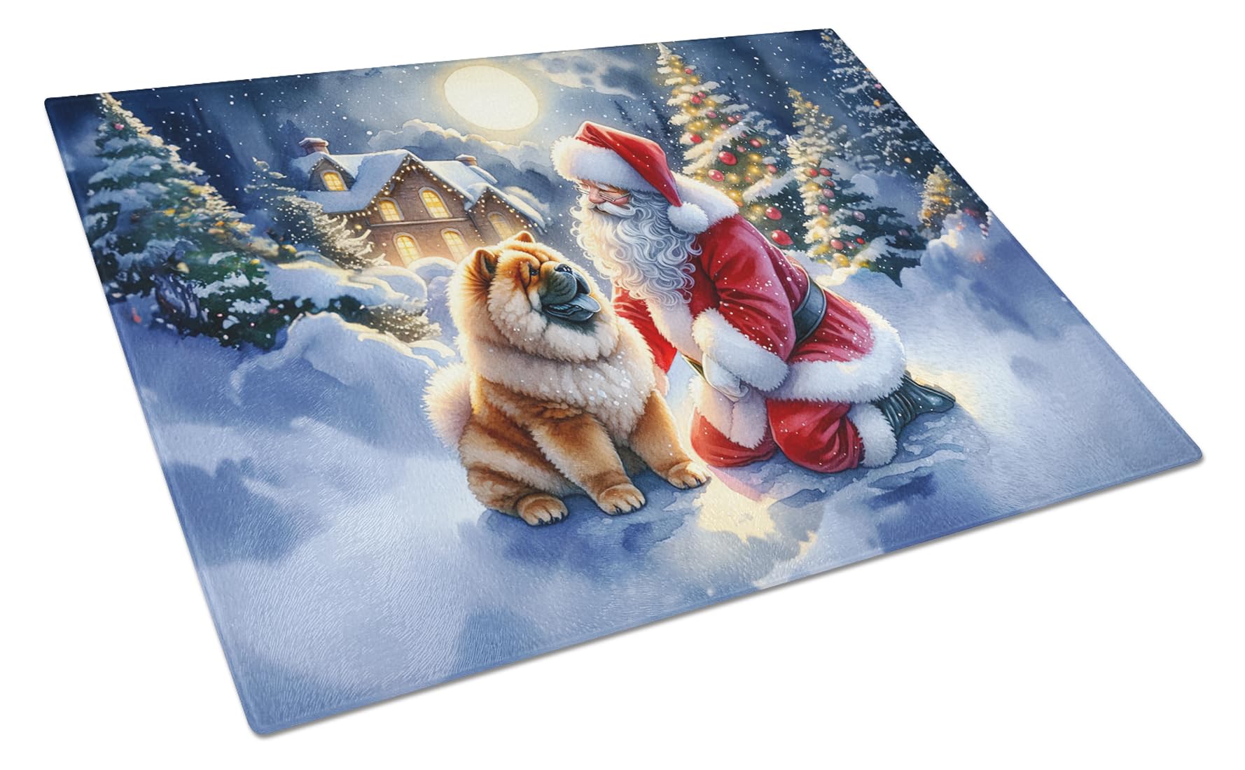 Carolines Treasures DAC4096LCB Chow Chow and Santa Claus Glass Cutting Board Decorative Tempered Glass Kitchen Cutting and Serving Board Large Size Chopping Board