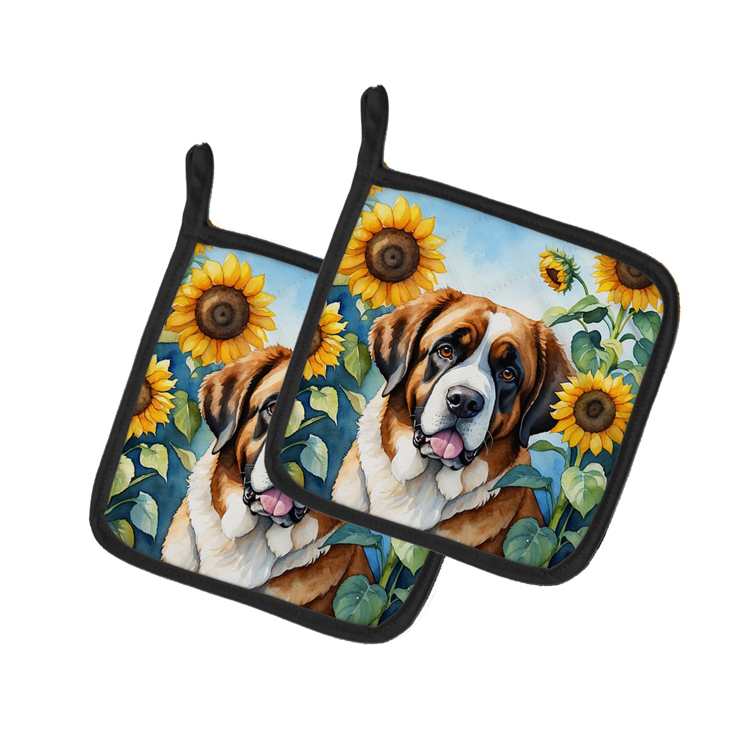 Saint Bernard in Sunflowers Pair of Pot Holders
