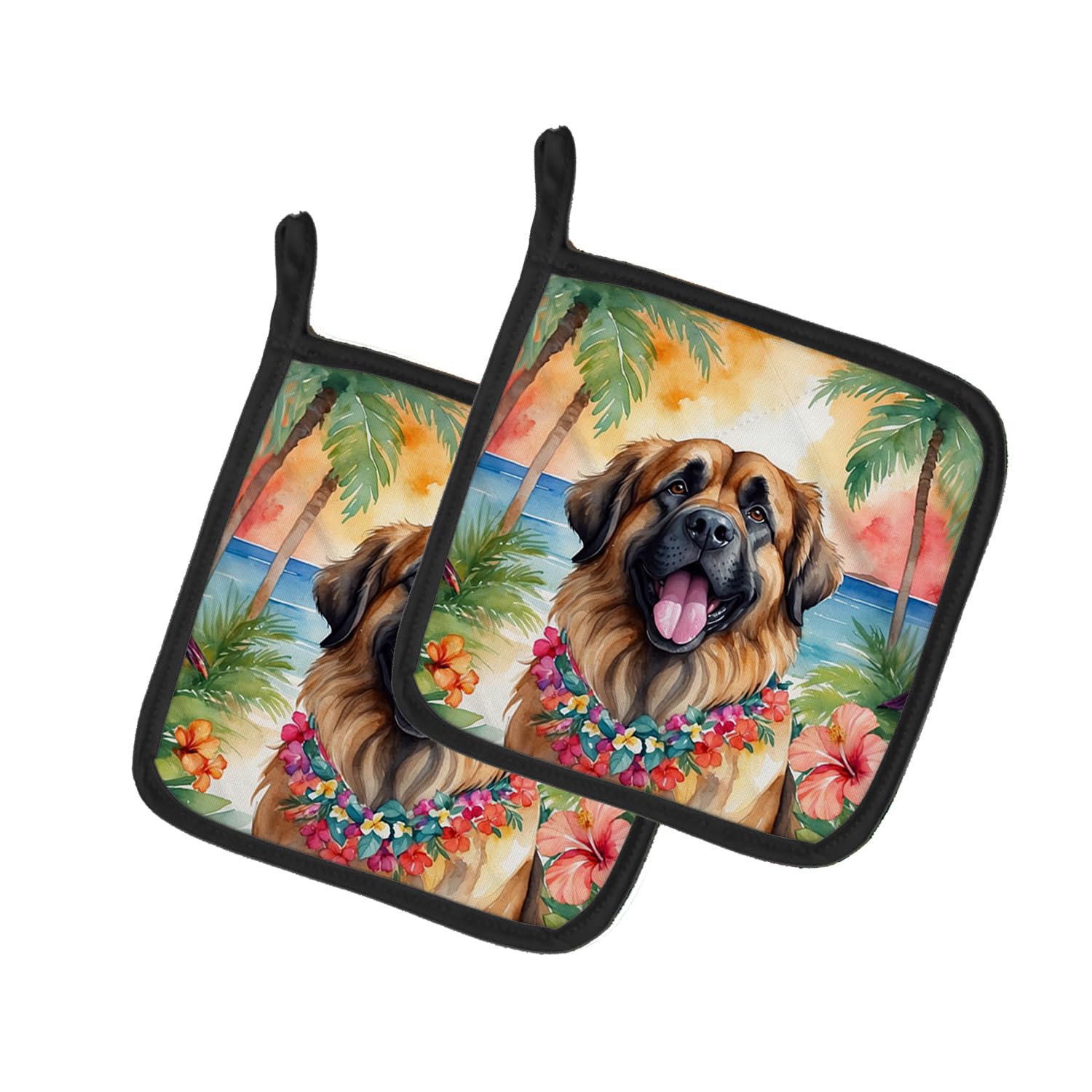 Leonberger Luau Pair of Pot Holders