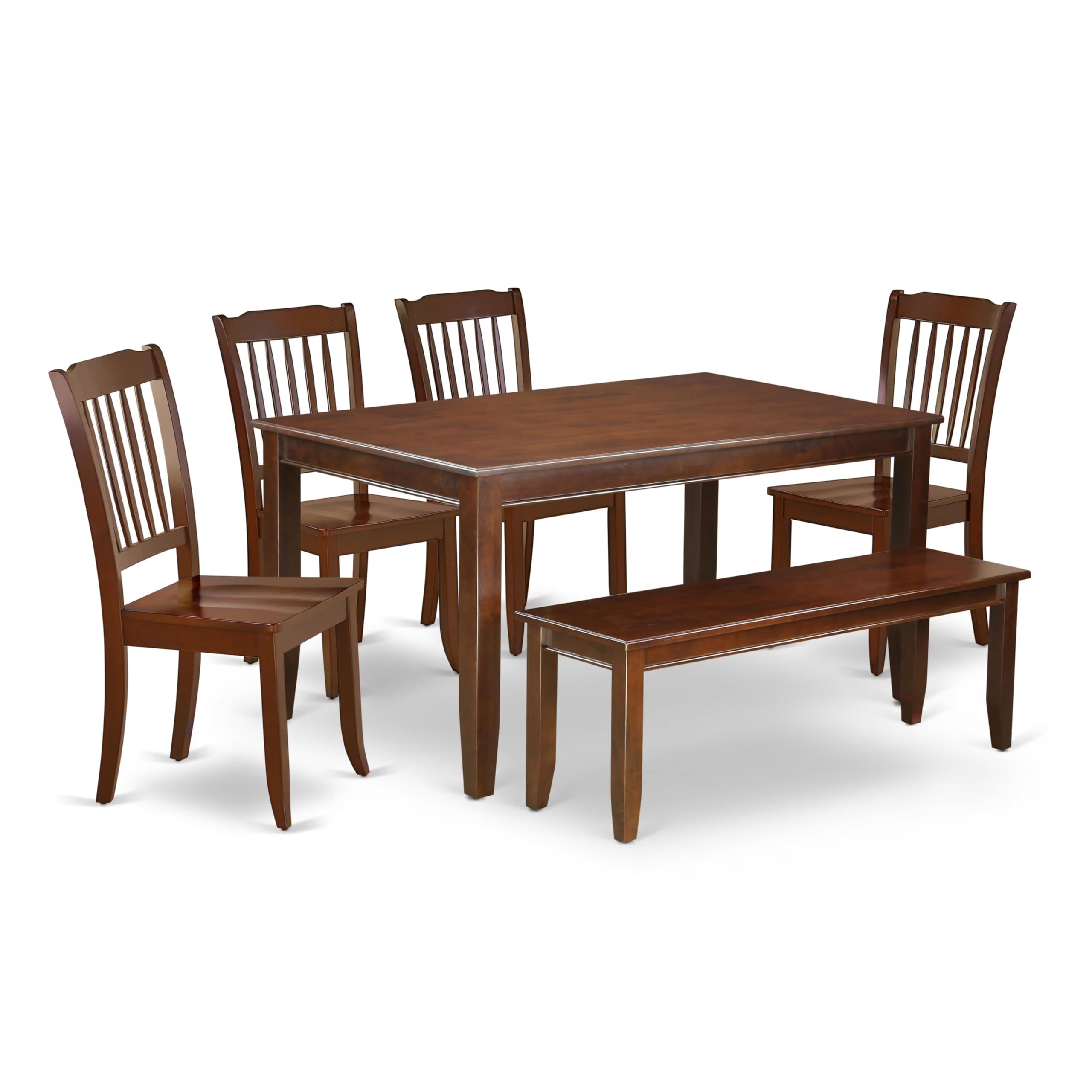 DUDA6-MAH-W 6PC Rectangular 60 inch Table and 4 vertical slatted Chairs plus 1 bench