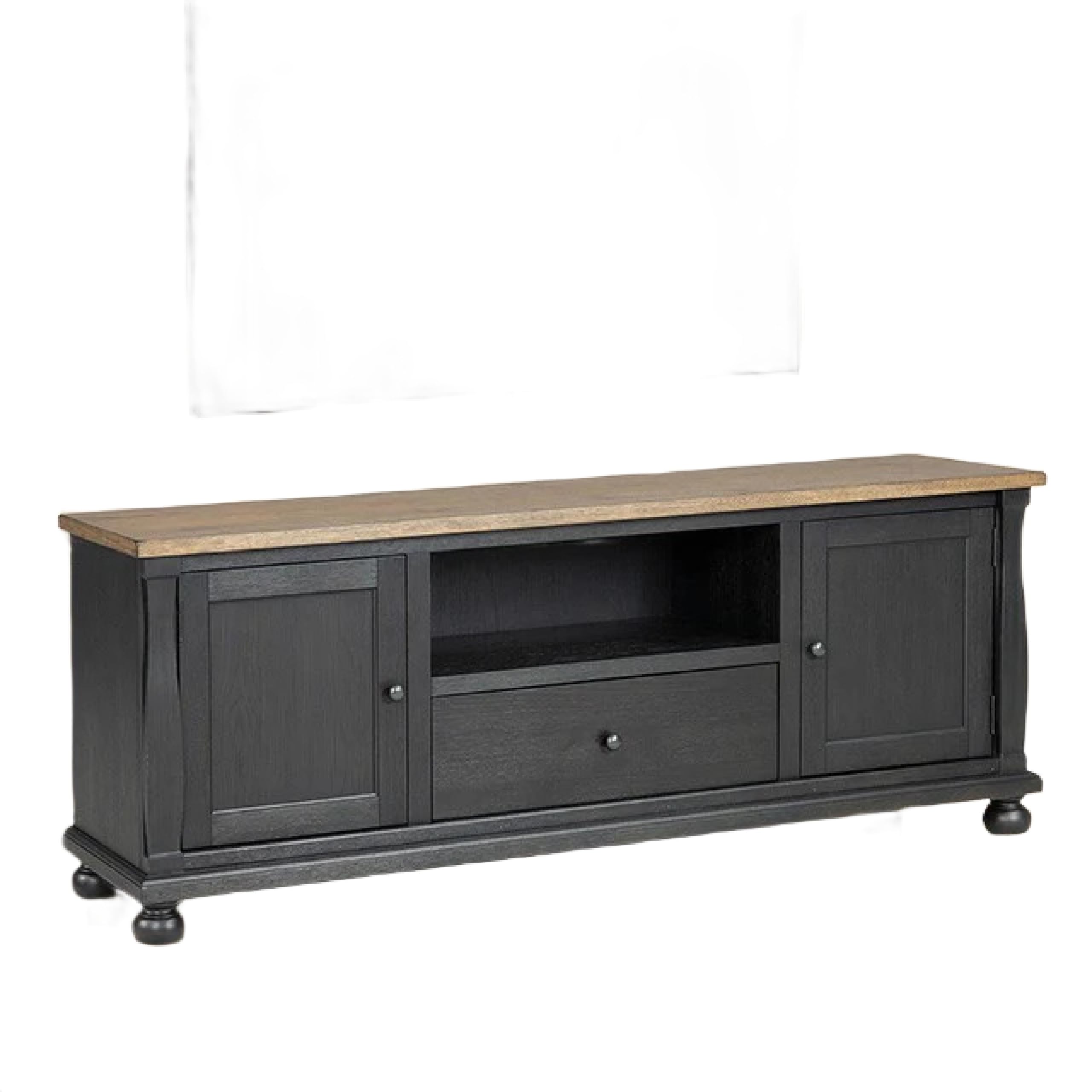 Ginie TV Stand Media Cabinet, Black and Brown Rubberwood, 75 Inch