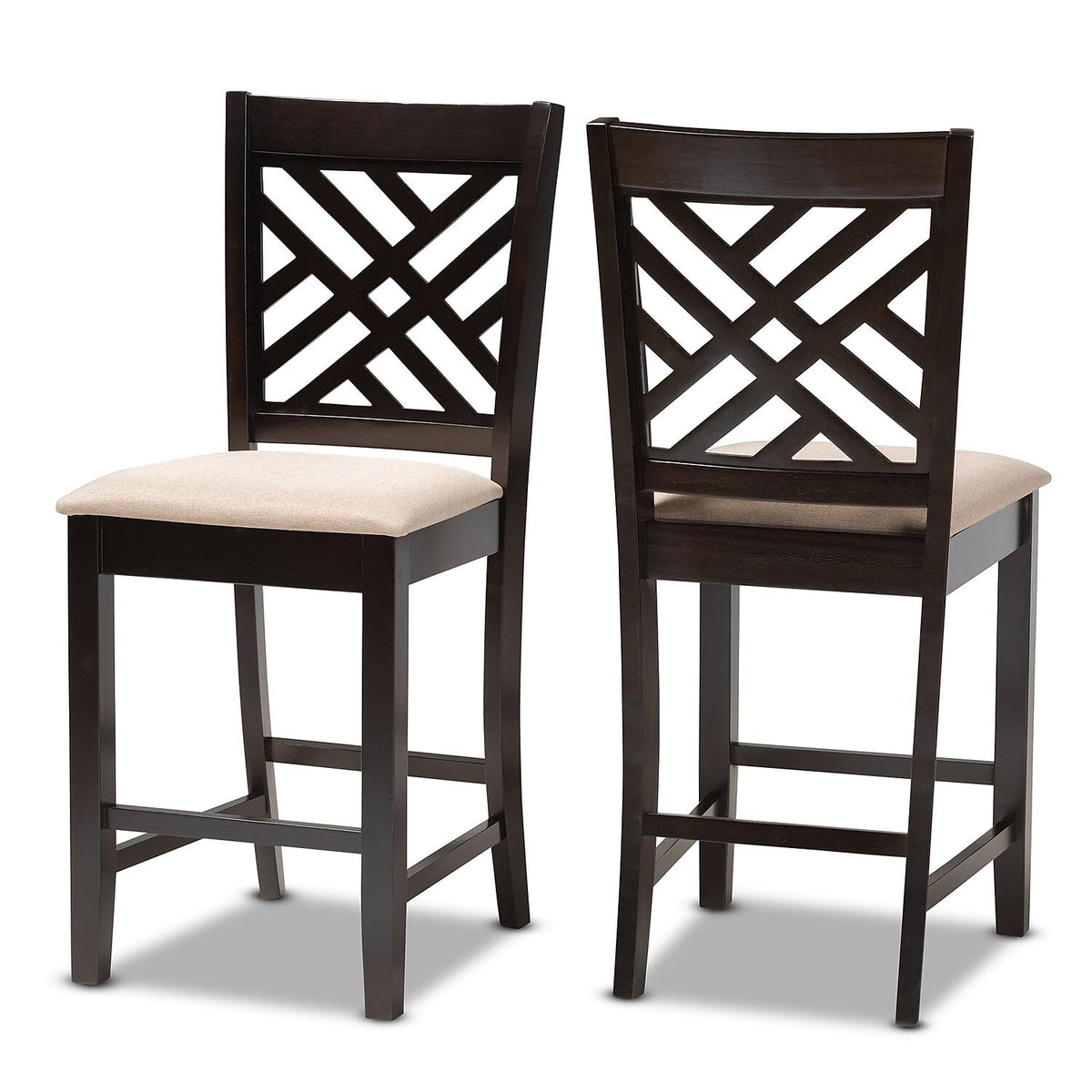 Baxton Studio Caron Modern And Contemporary Sand Fabric Upholstered Espresso Brown Finished Wood Counter Height Pub Chair Set Of