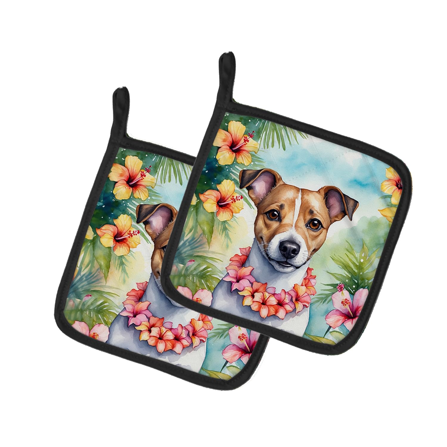 Jack Russell Terrier Luau Pair of Pot Holders