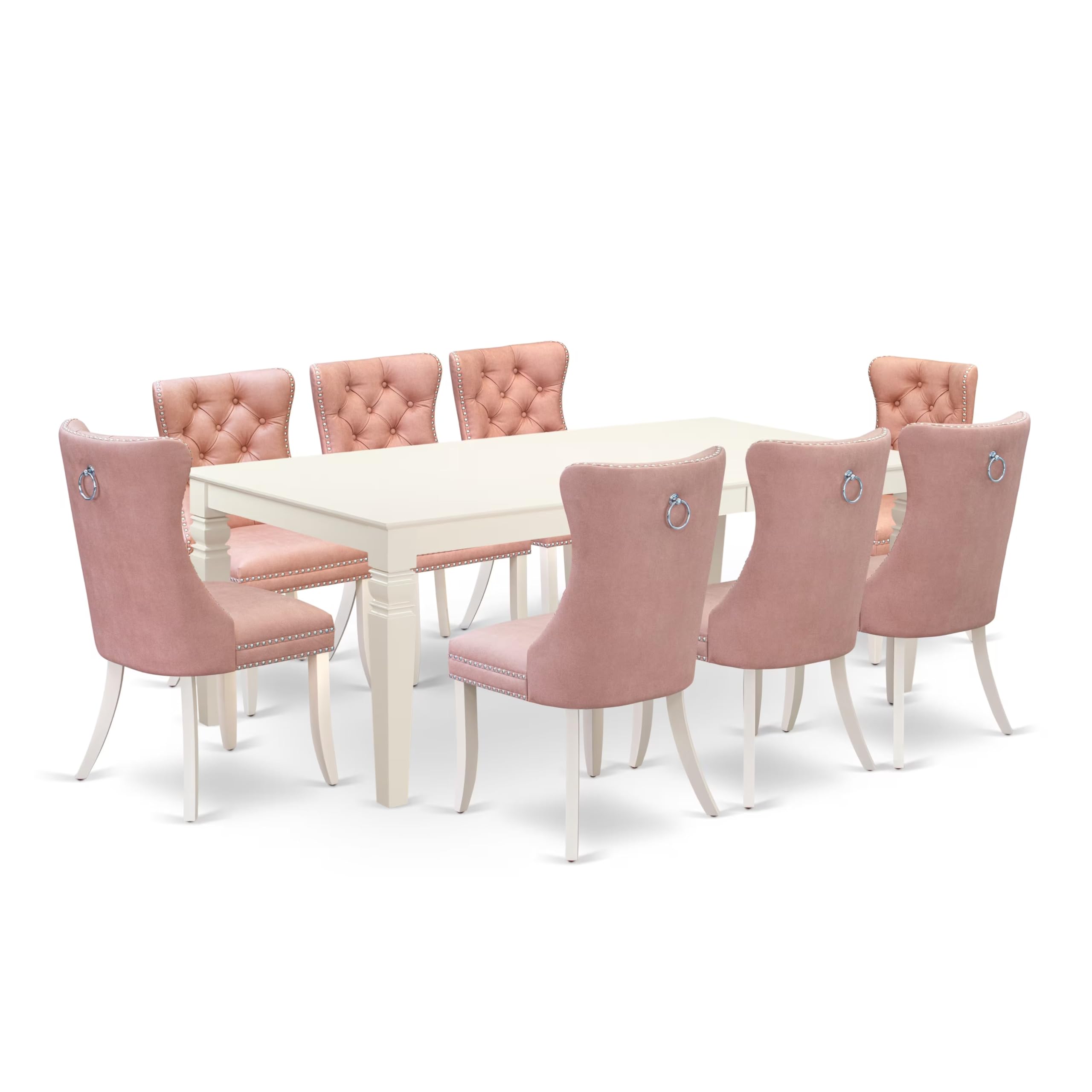 East West Furniture LGDA9-LWH-23 9 Piece Kitchen Table & Chairs Set Contains a Rectangle Dining Table with Butterfly Leaf and 8 Upholstered Chairs, 42x84 Inch, linen white