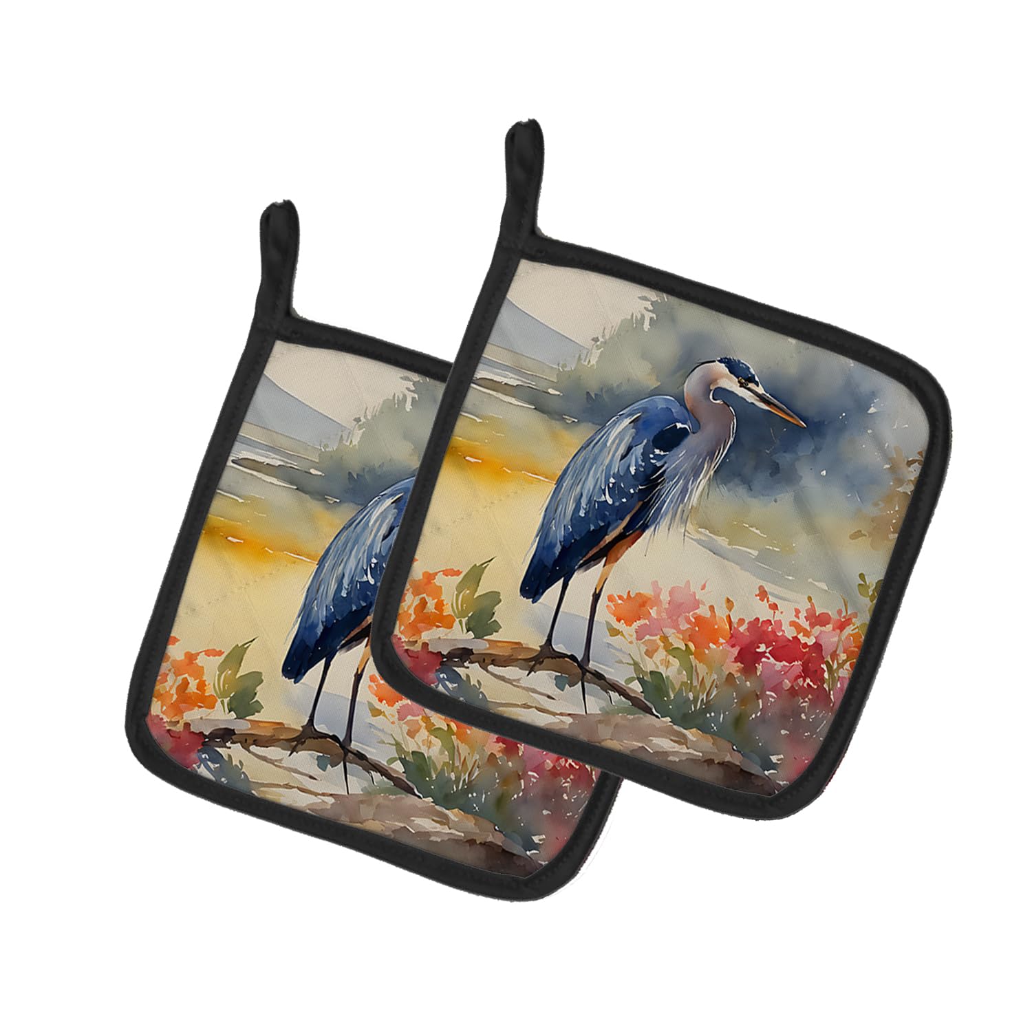 Blue Heron Pair of Pot Holders