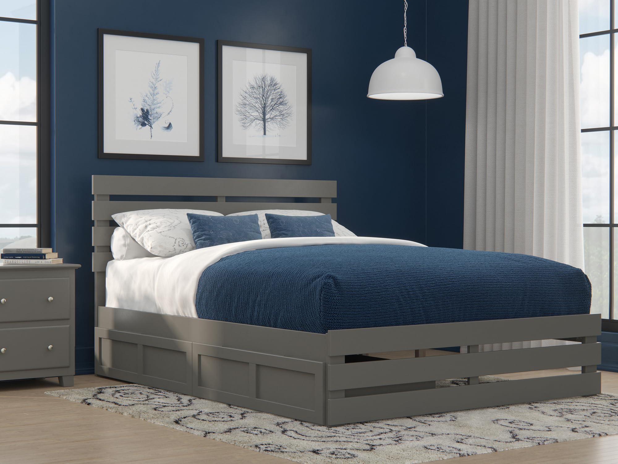 Oxford Queen Bed with Footboard and USB Turbo Charger with 2 Extra Long Drawers in Grey