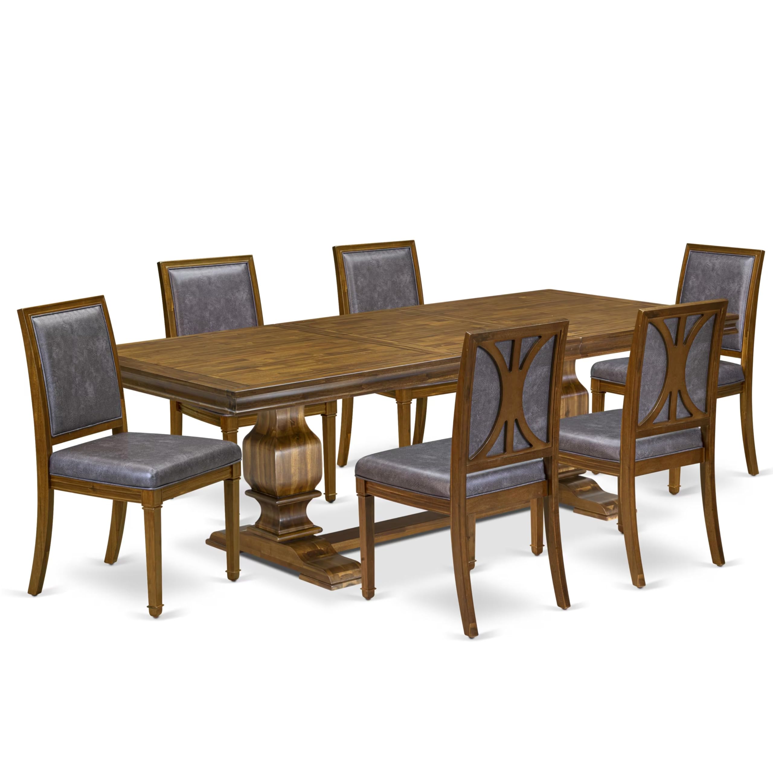 7 piece Dining Set consists of a Dining Table and 6 PU Leather Kitchen Chairs
