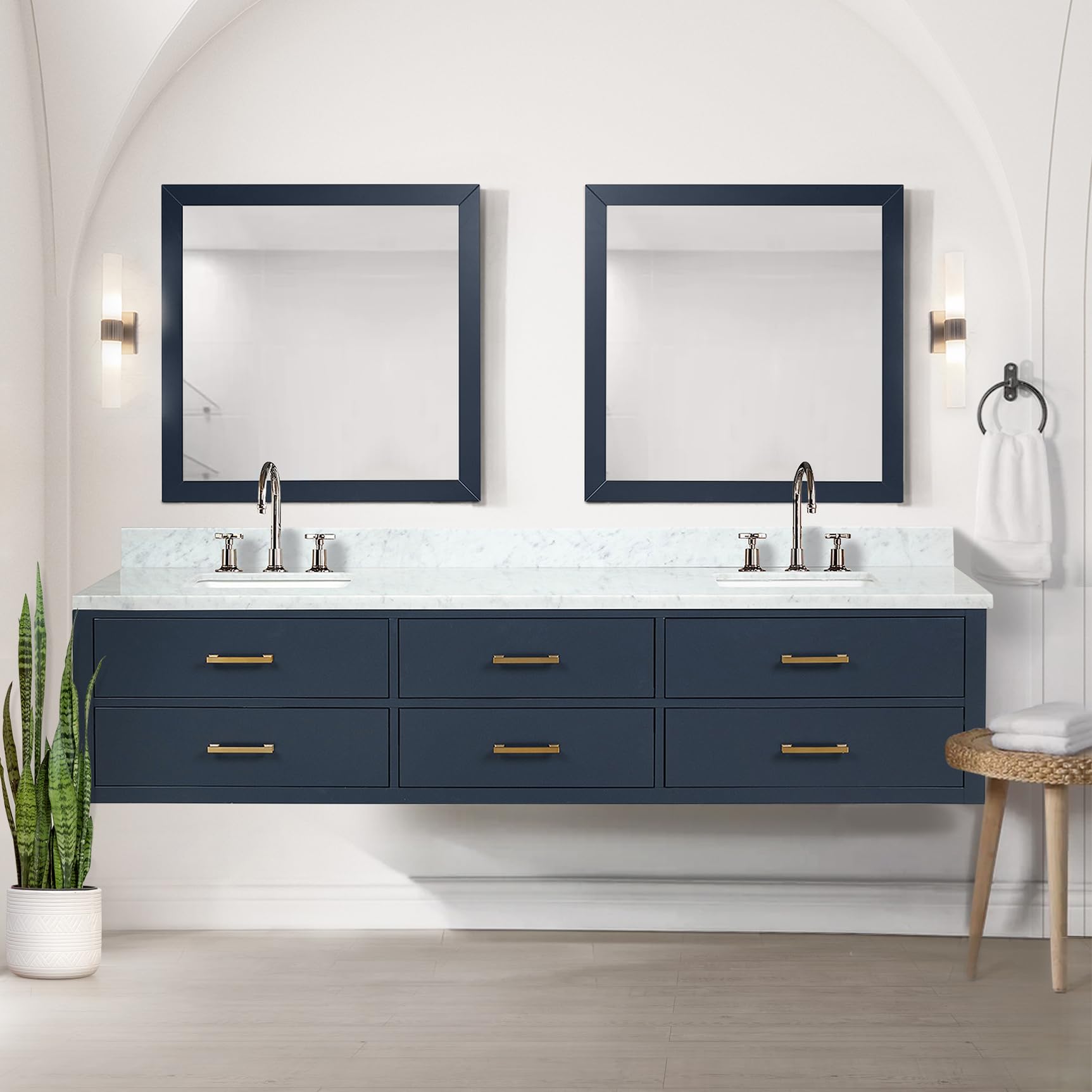 Blue Double Bath Vanity 80 in. W x 22 in. D, with Carrara Marble Top
