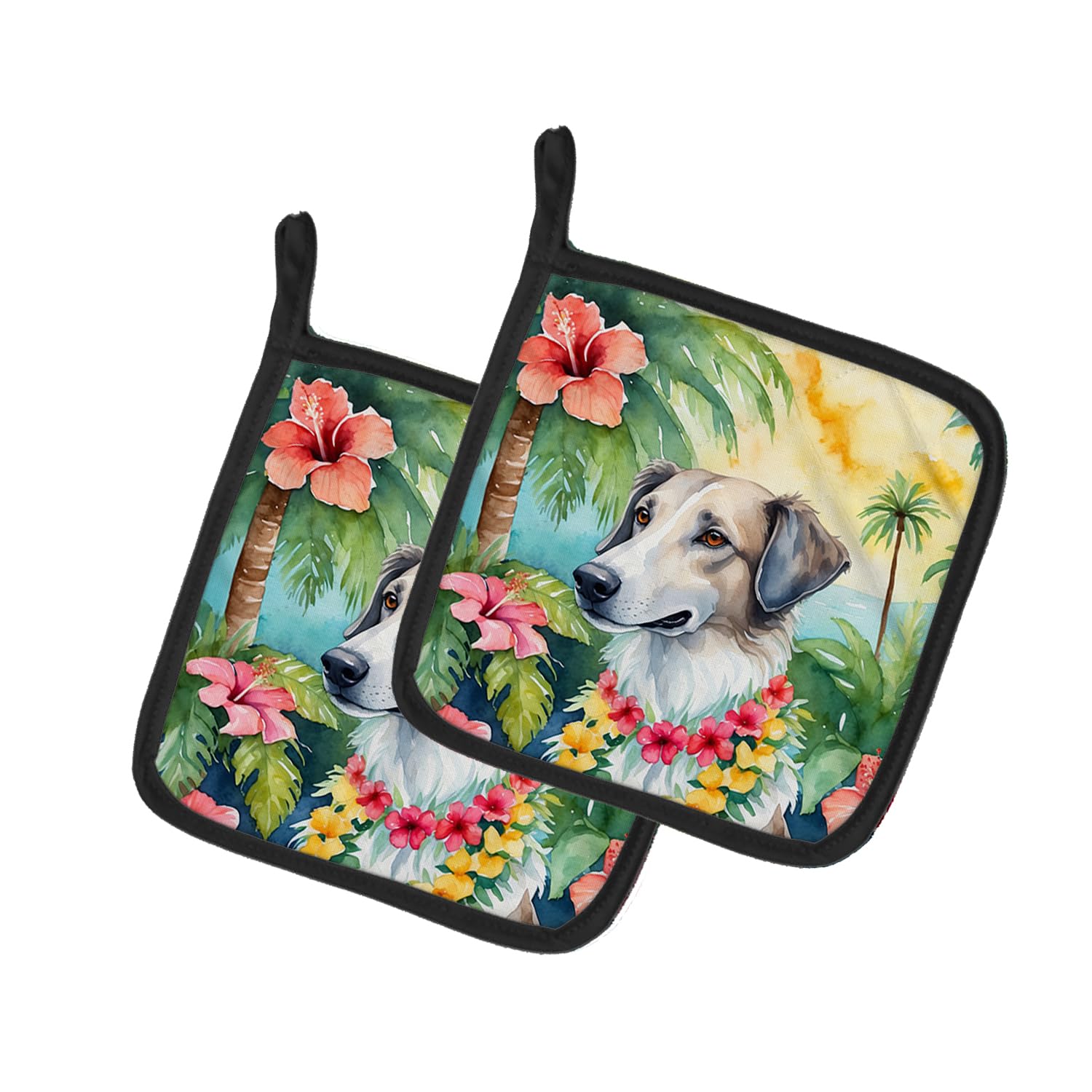 Borzoi Luau Pair of Pot Holders