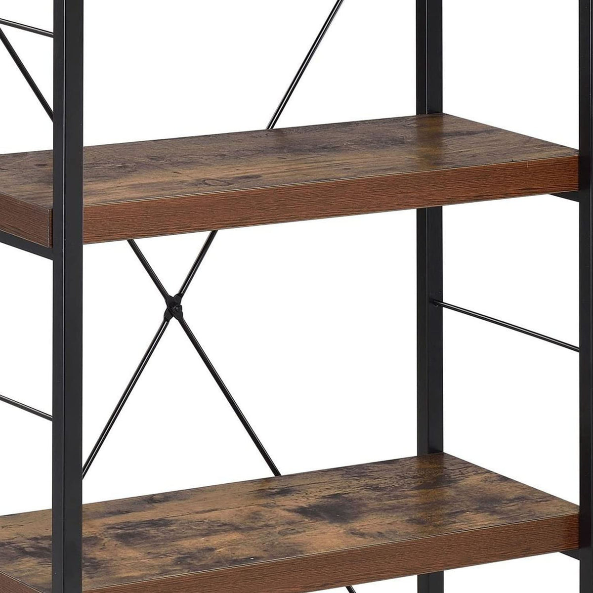 Benjara Four Tiered Metal Framed Wooden Bookshelf, Brown And Black