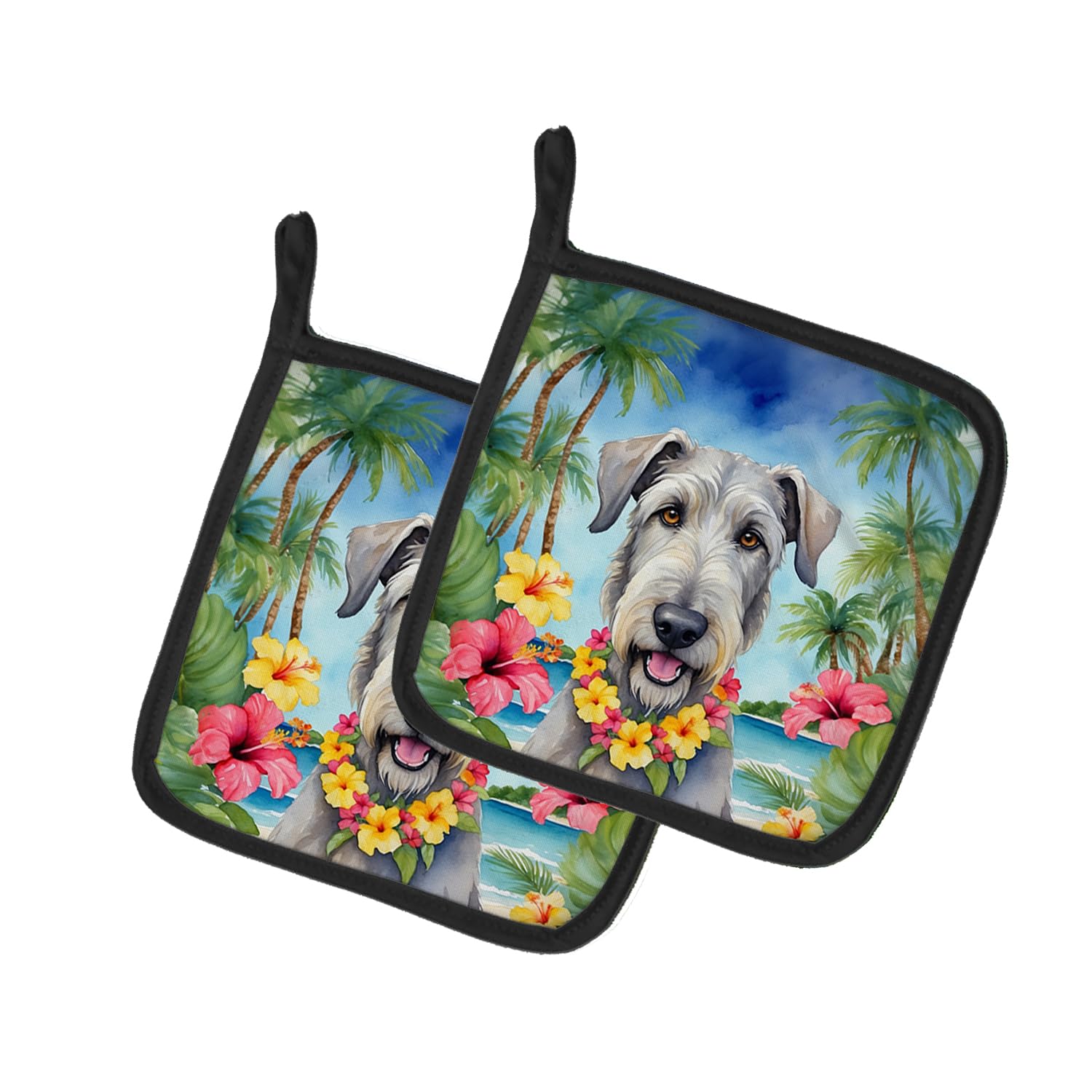 Irish Wolfhound Luau Pair of Pot Holders