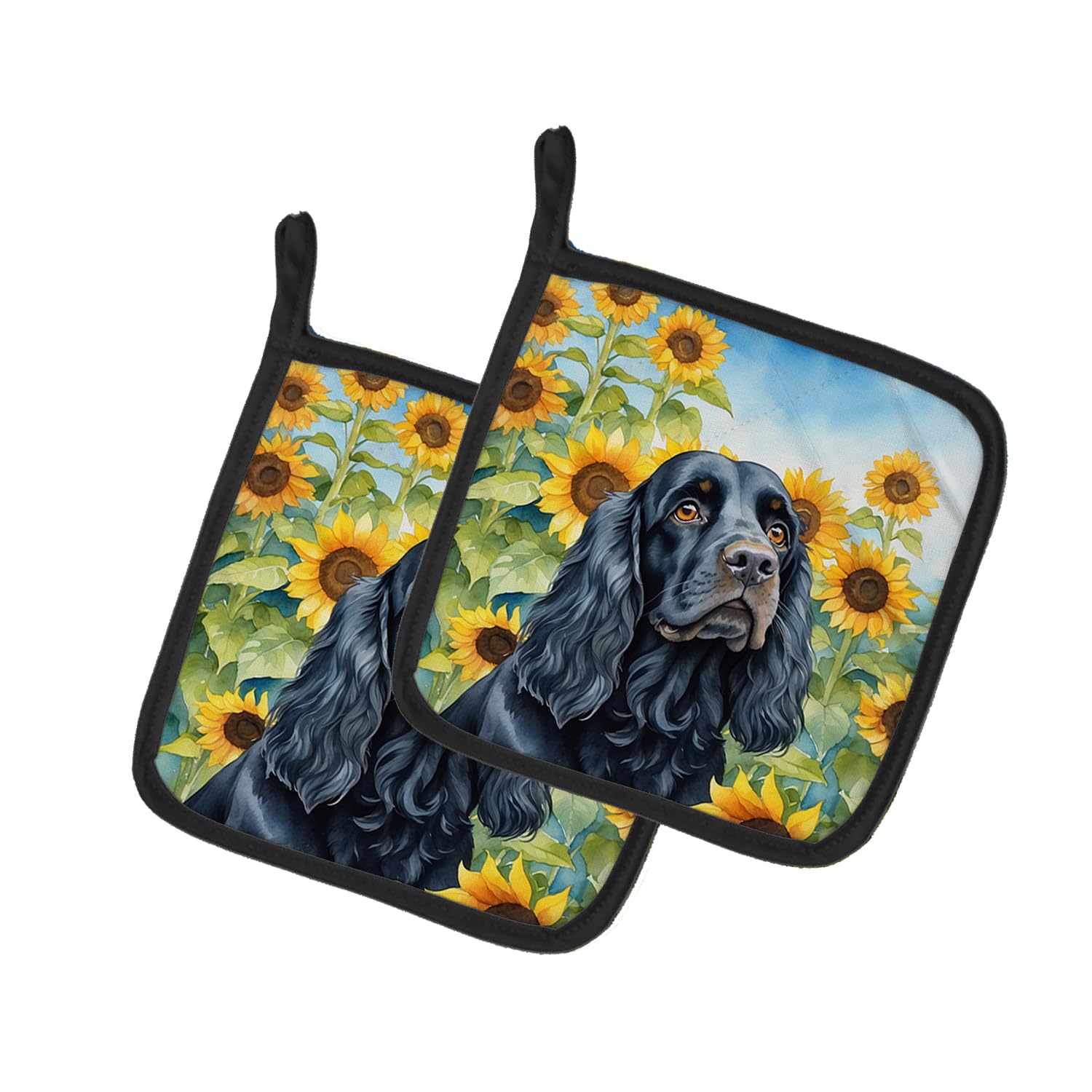 Cocker Spaniel in Sunflowers Pair of Pot Holders