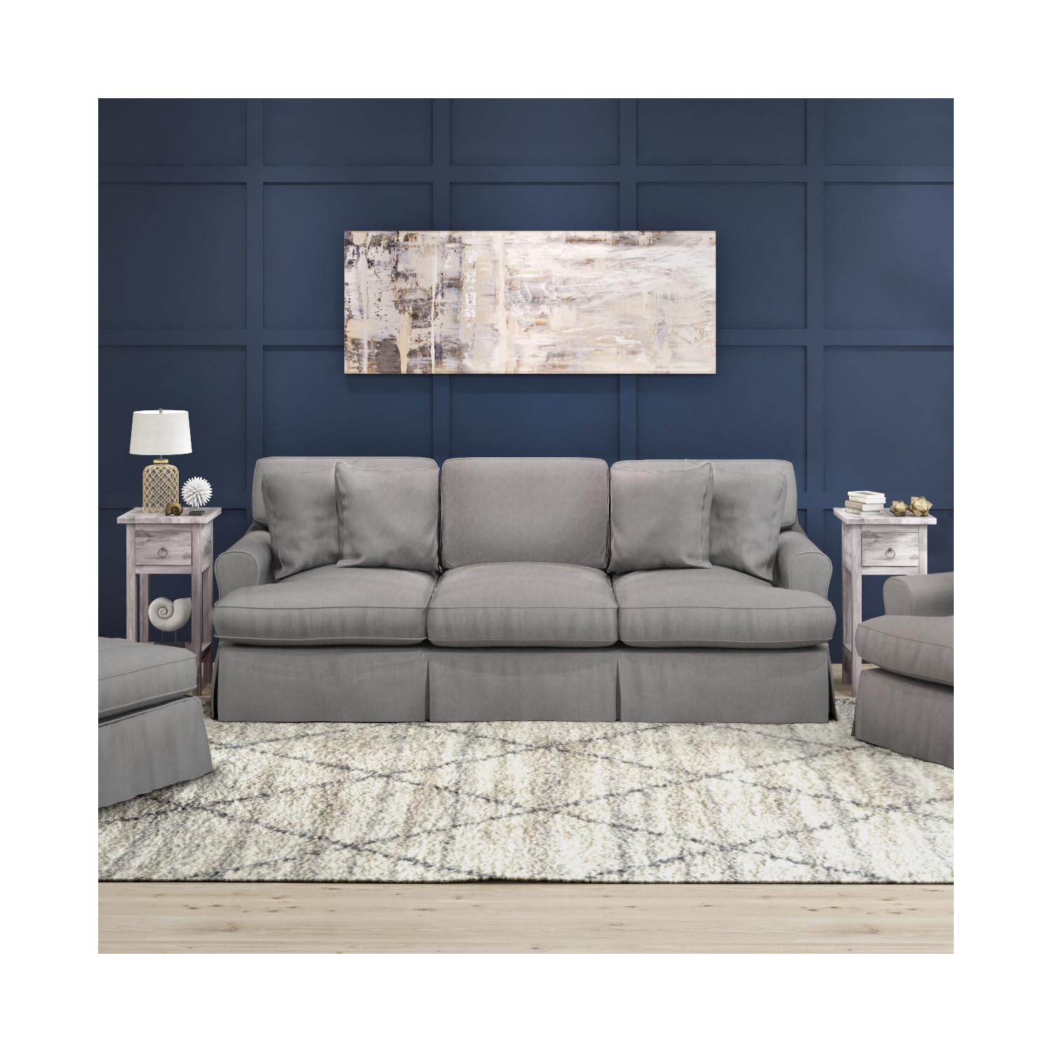 Sunset Trading Horizon T-Cushion Slipcovered Sofa | Stain Resistant Performance Fabric | Gray
