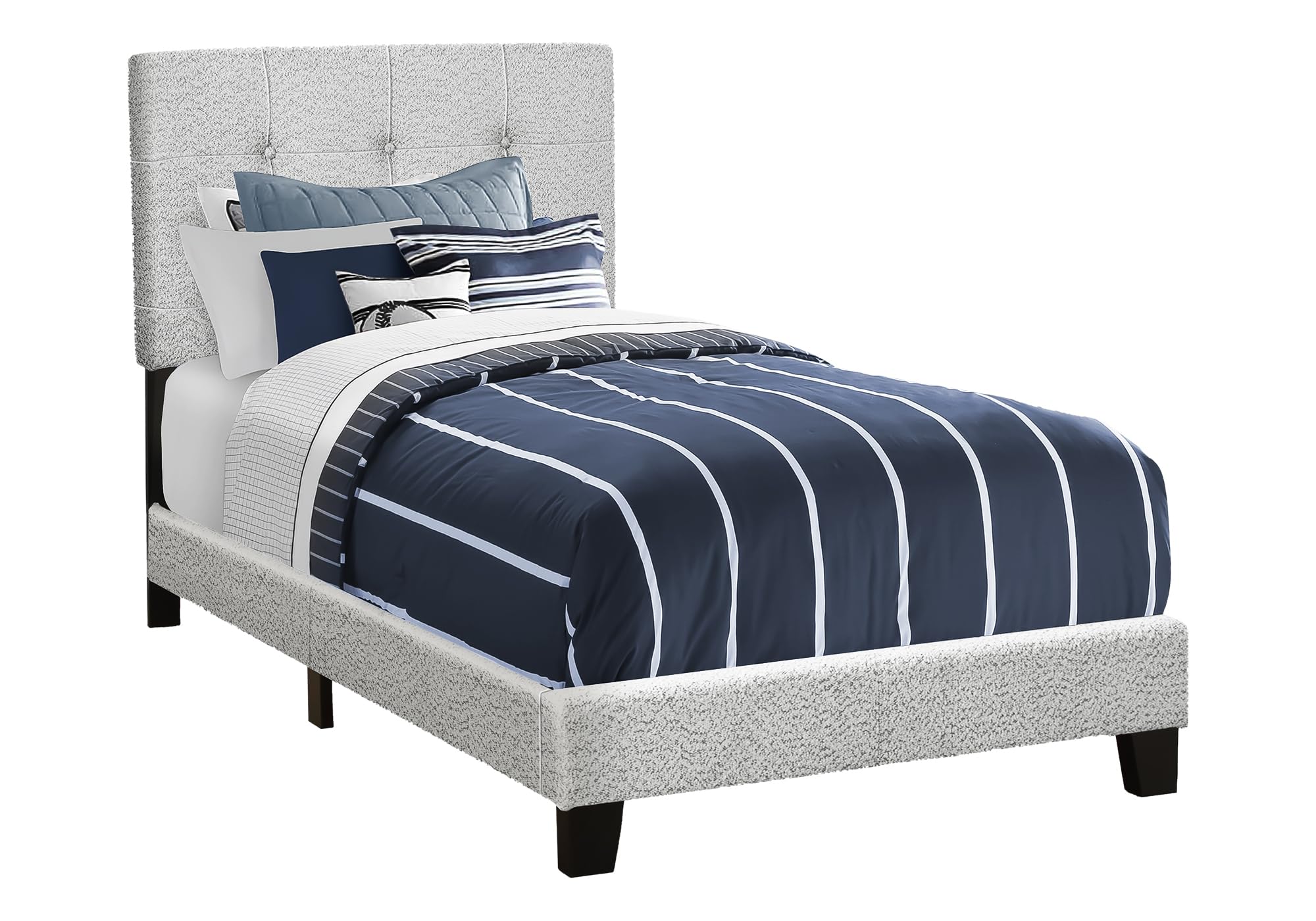 Bed, Twin Size, Upholstered, Juvenile, Youth, Light Grey Boucle, Transitional