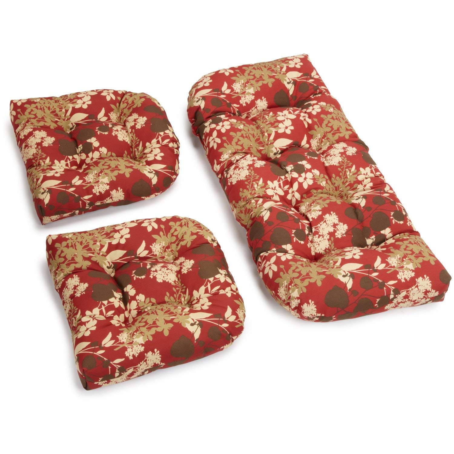 U-Shaped Spun Polyester Tufted Settee Cushion Set (Set of 3) - Montfleuri Sangria