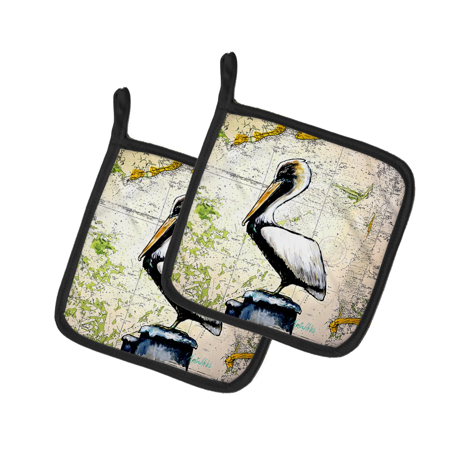 Pelican on Map Pair of Pot Holders