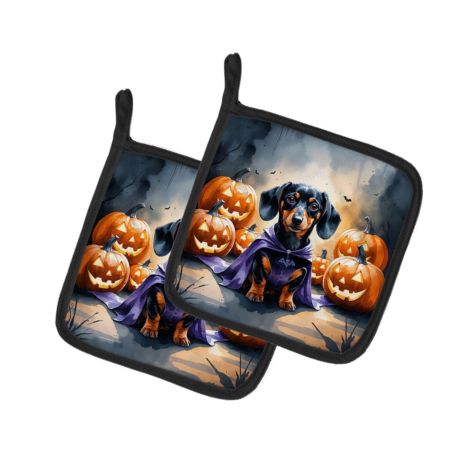 Carolines Treasures Dachshund Puppy Halloween Pair of Pot Holders Kitchen Heat Resistant Pot Holders Sets Oven Hot Pads for Cooking Baking BBQ, 7 1/2 x 7 1/2