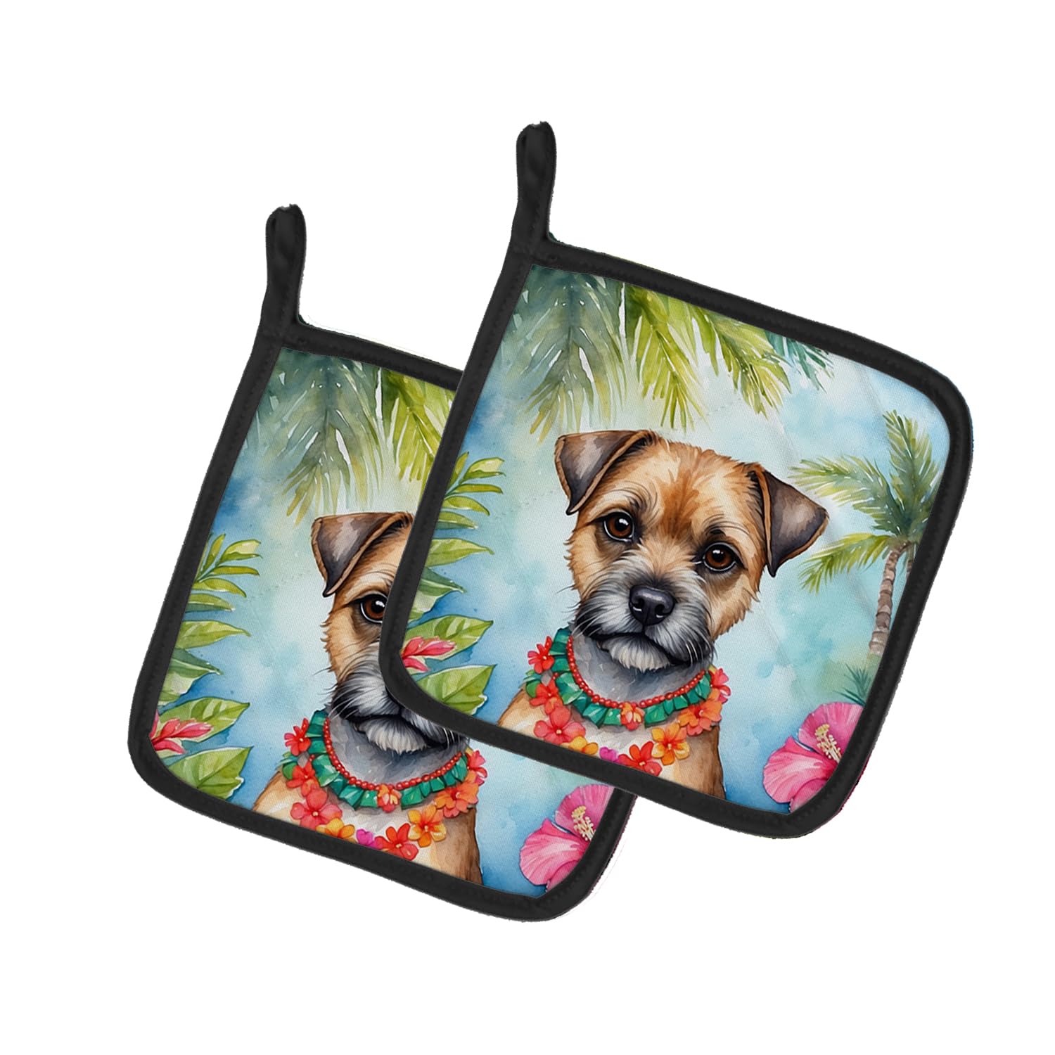 Border Terrier Luau Pair of Pot Holders