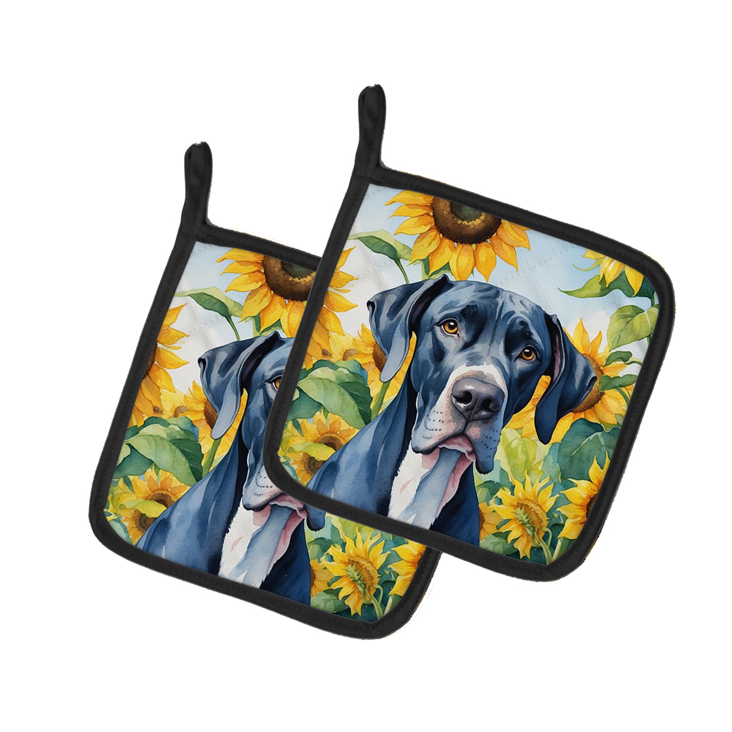 Great Dane in Sunflowers Pair of Pot Holders