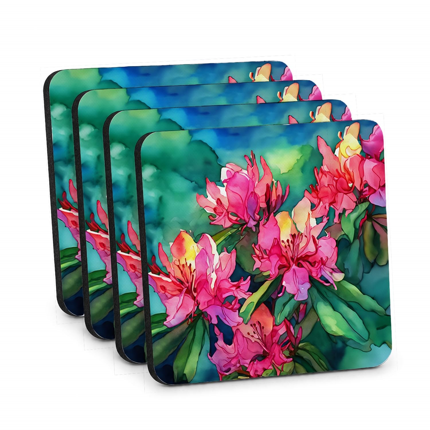 Carolines Treasures West Virginia Rhododendrons in Watercolor Foam Coasters Set of 4 Cup Coasters for Indoor Outdoor, Tabletop Protection, Anti Slip, Mouse pad Material