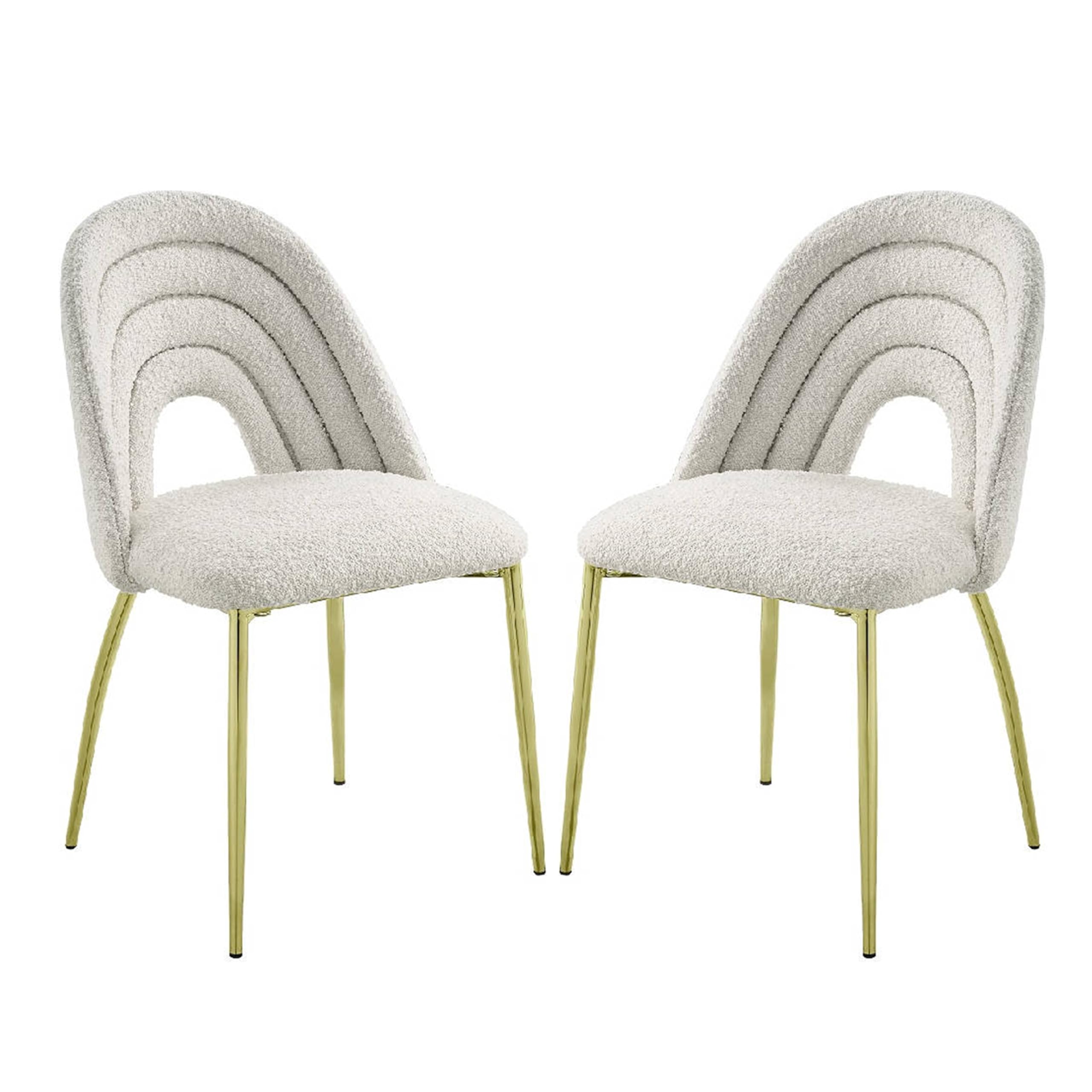 Inch 25 Inch Side Dining Chair Set of 2, White Teddy Sherpa, Gold Legs