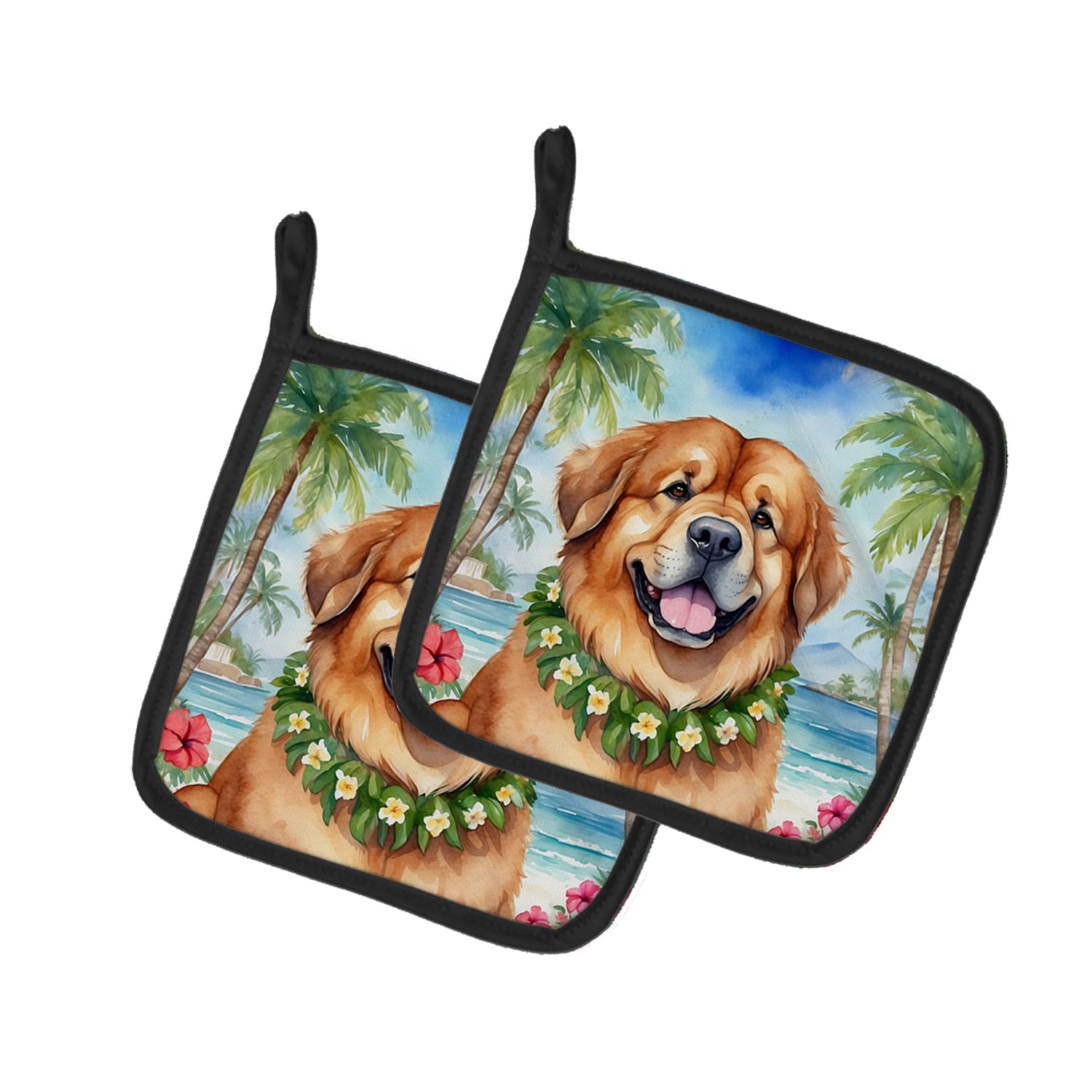 Tibetan Mastiff Luau Pair of Pot Holders