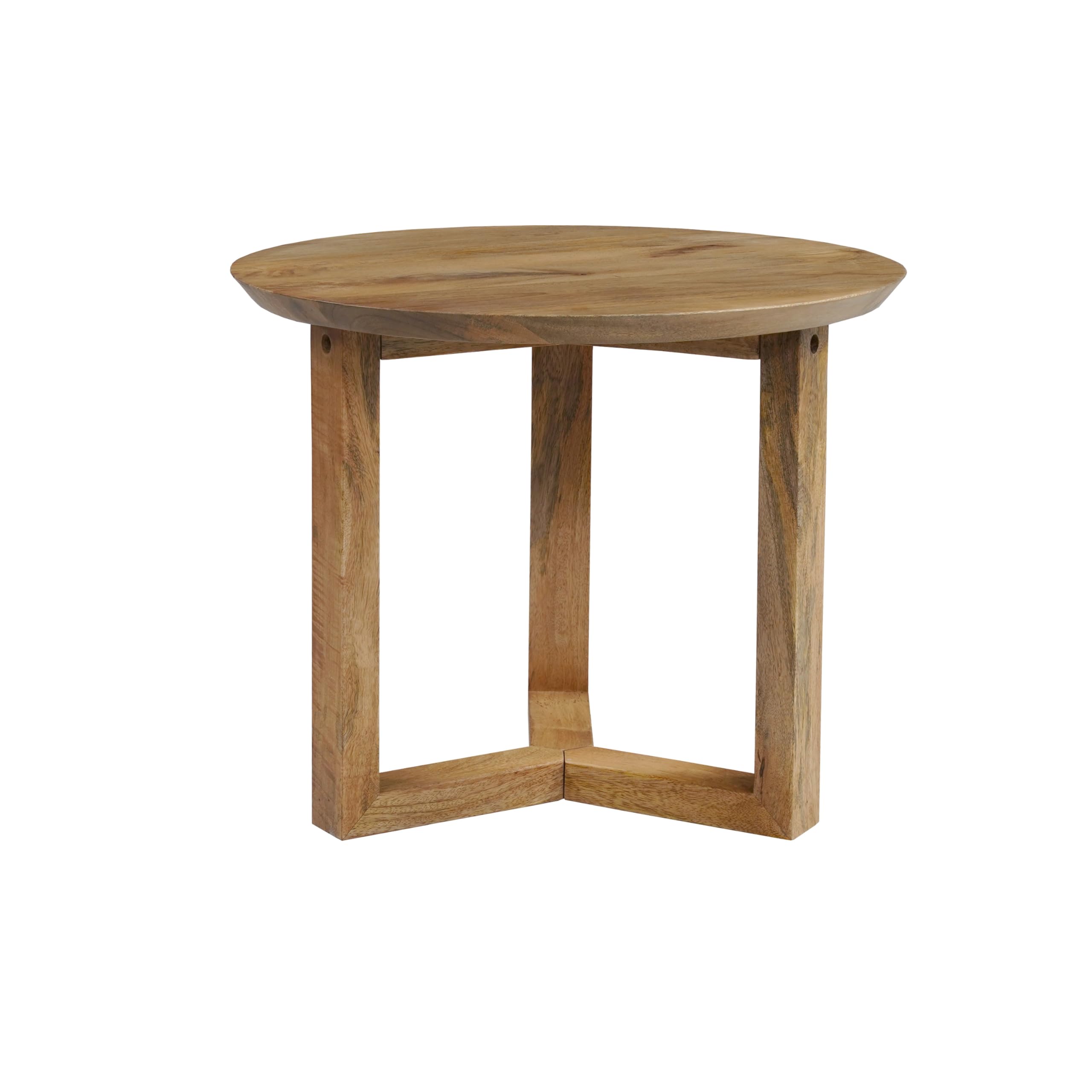 Nina 18.5 Round Handcrafted Side End Table | Natural Brown Mango Wood
